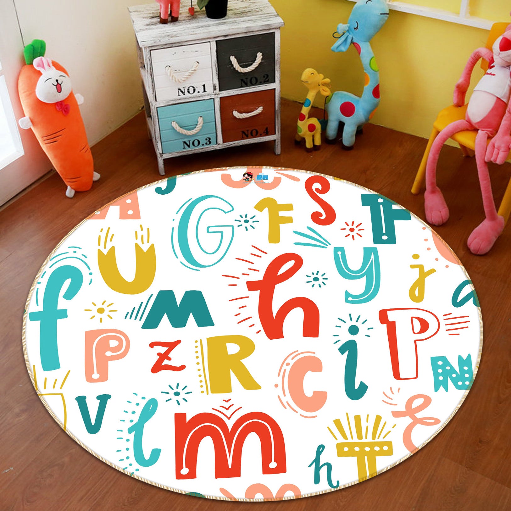 3D Colored Letters 64165 Round Non Slip Rug Mat