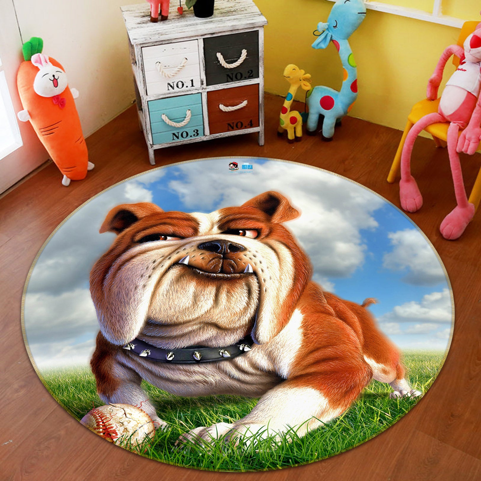 3D Bulldog 85126 Jerry LoFaro Rug Round Non Slip Rug Mat