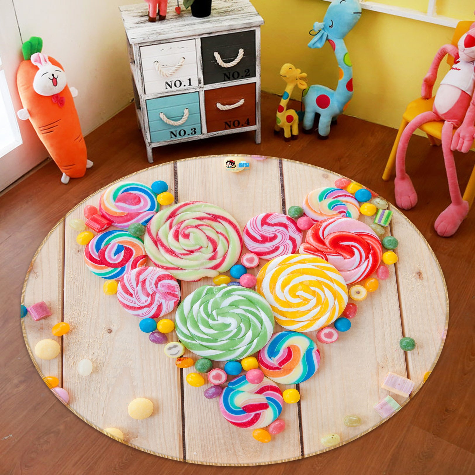3D Candy Lollipop 72179 Round Non Slip Rug Mat