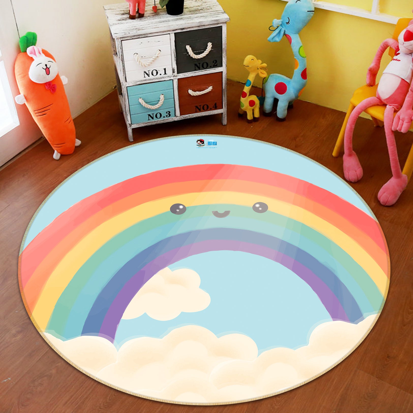 3D Rainbow Clouds 81041 Round Non Slip Rug Mat
