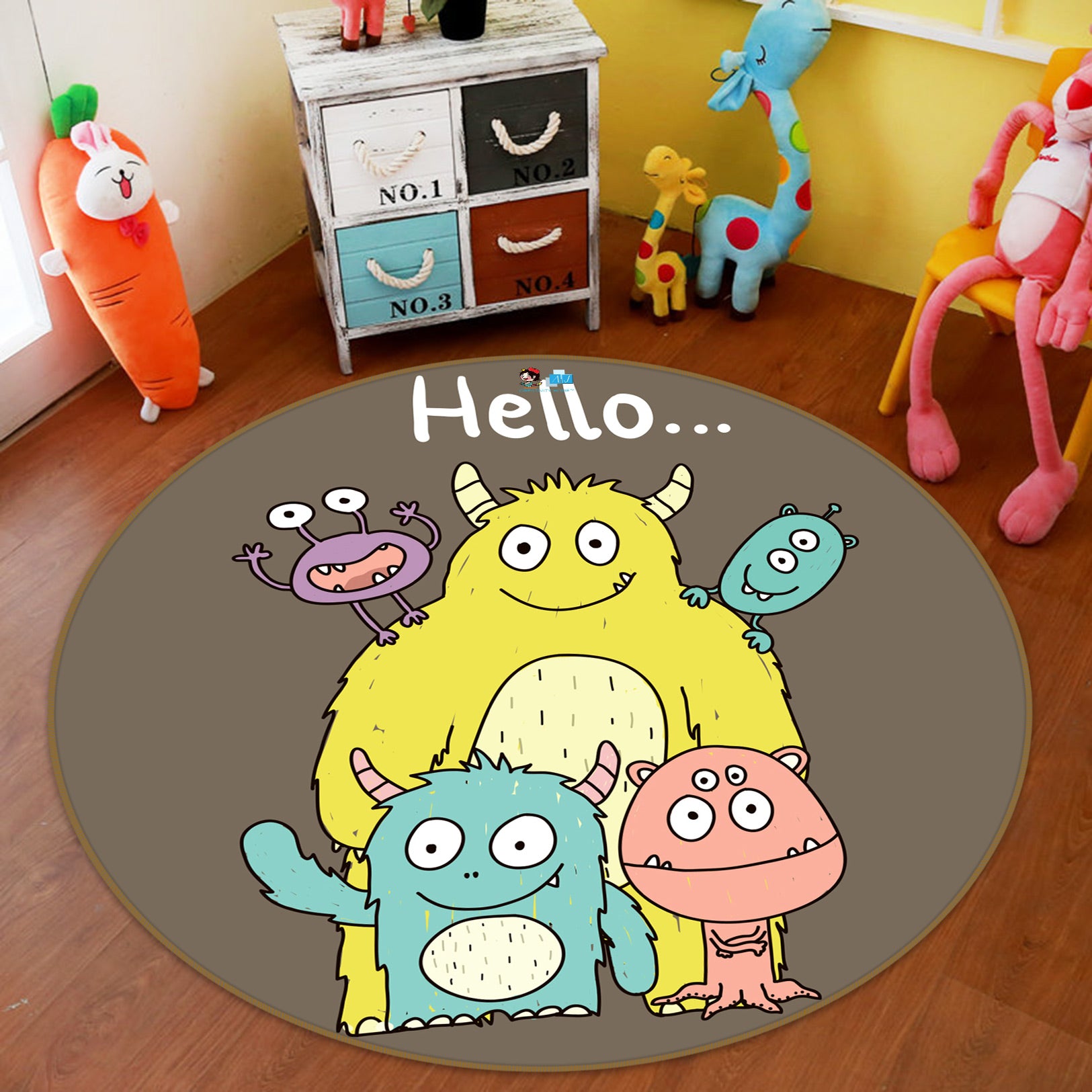 3D Cartoon Monster 81162 Round Non Slip Rug Mat
