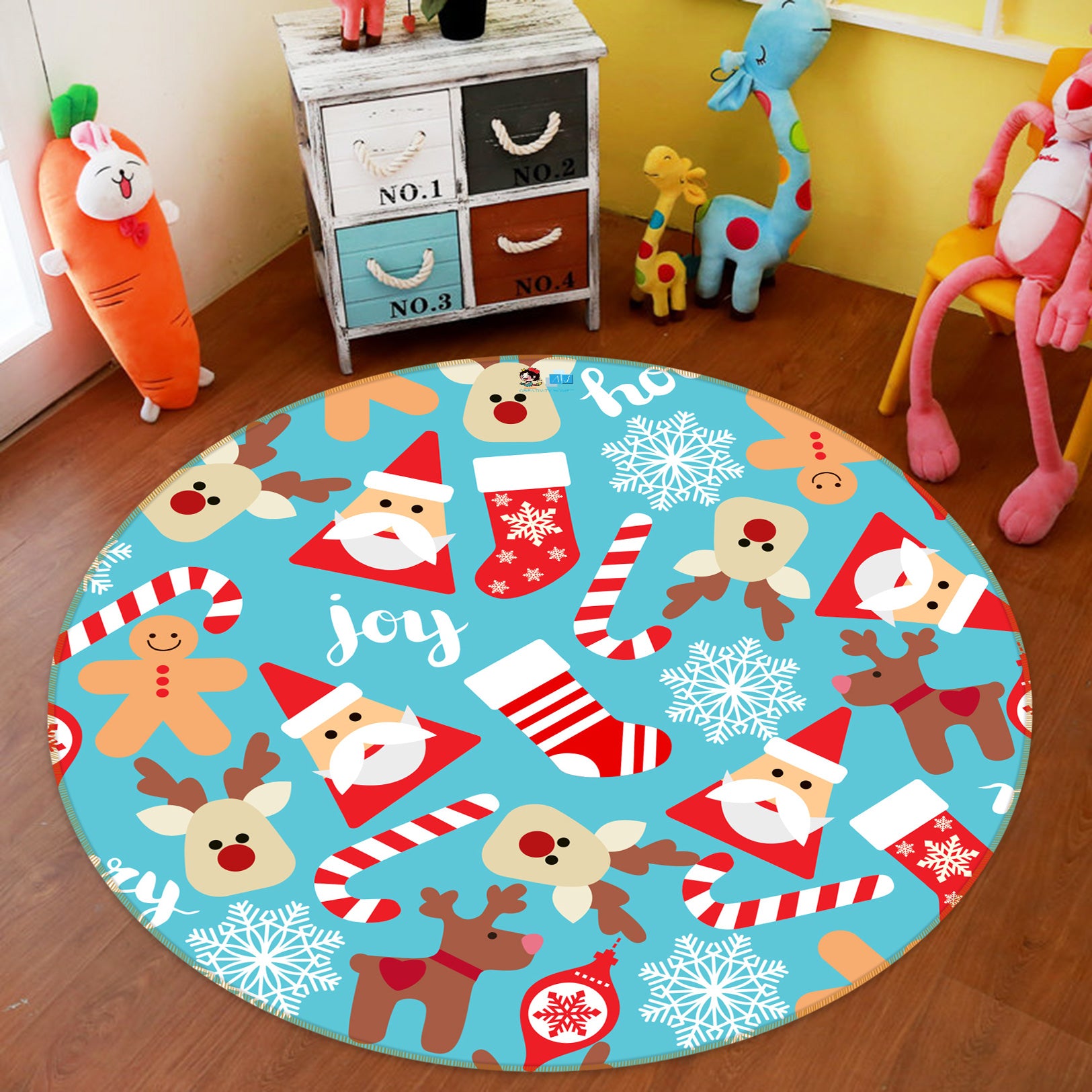 3D Santa Deer 54040 Christmas Round Non Slip Rug Mat Xmas
