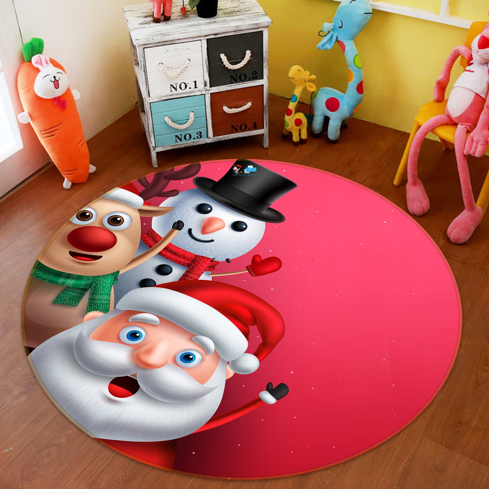 3D Santa Snowman 54065 Christmas Round Non Slip Rug Mat Xmas