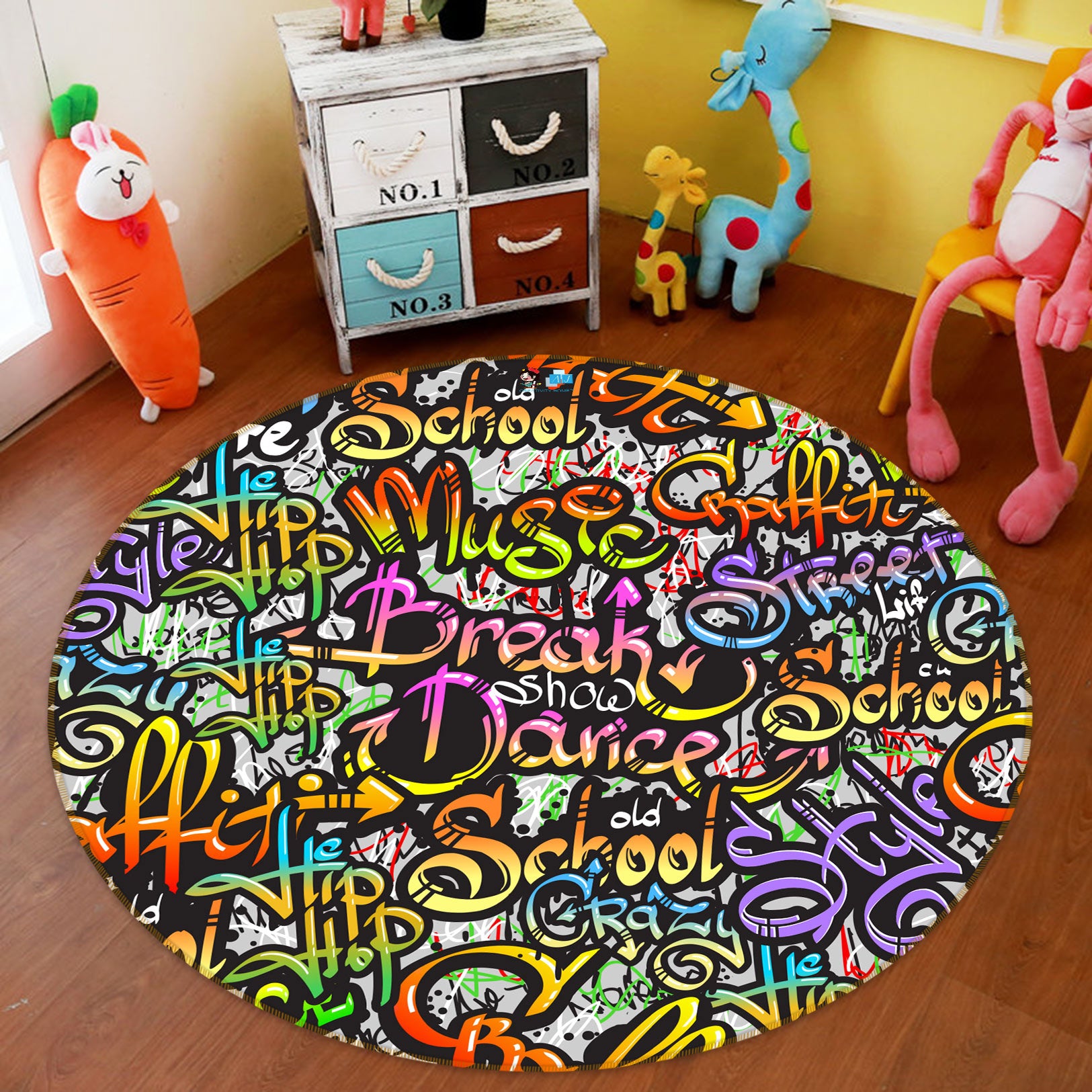 3D Color Font 81225 Round Non Slip Rug Mat