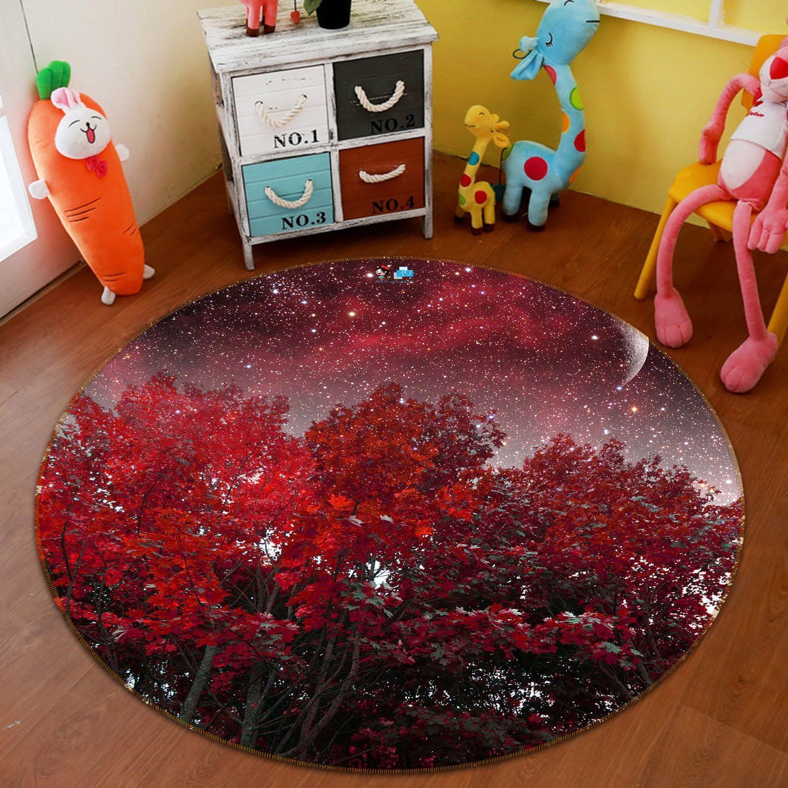 3D Red Forest Starry Sky 129 Round Non Slip Rug Mat Mat AJ Creativity Home