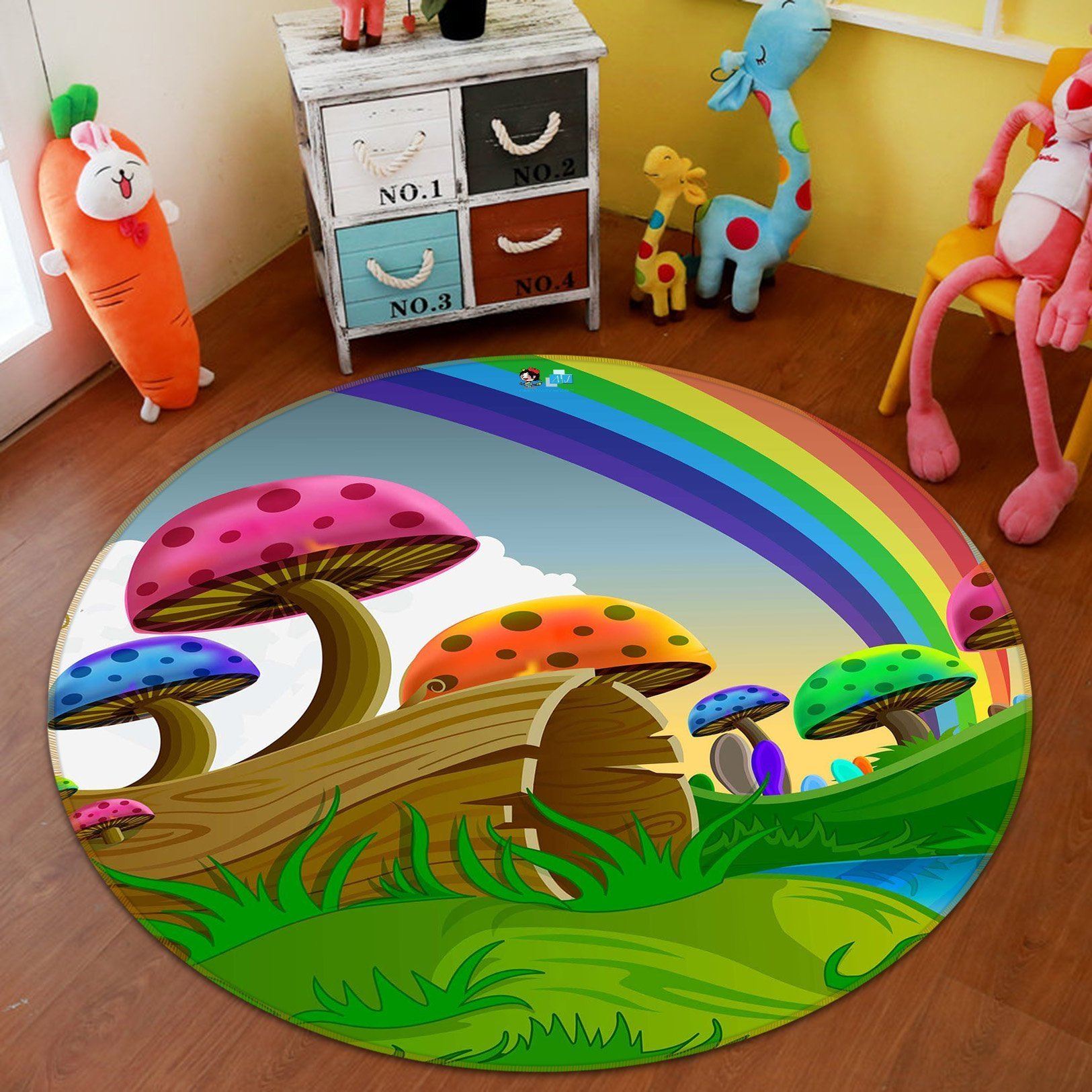 3D Rainbow Mushrooms 57 Round Non Slip Rug Mat Mat AJ Creativity Home