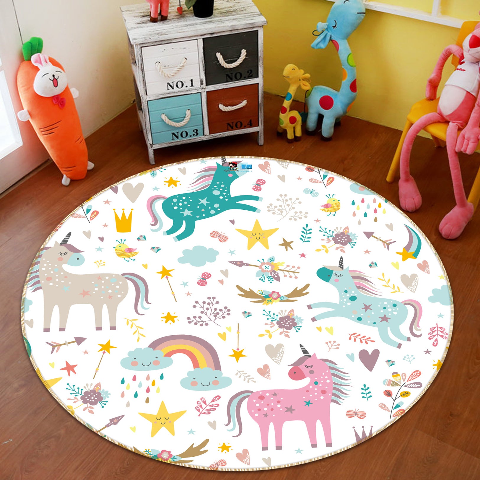 3D Color Unicorn 64170 Round Non Slip Rug Mat