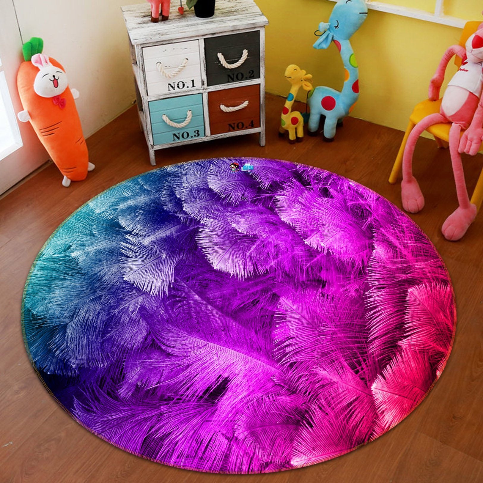3D Purple Feather 9352 Round Non Slip Rug Mat Mat AJ Creativity Home