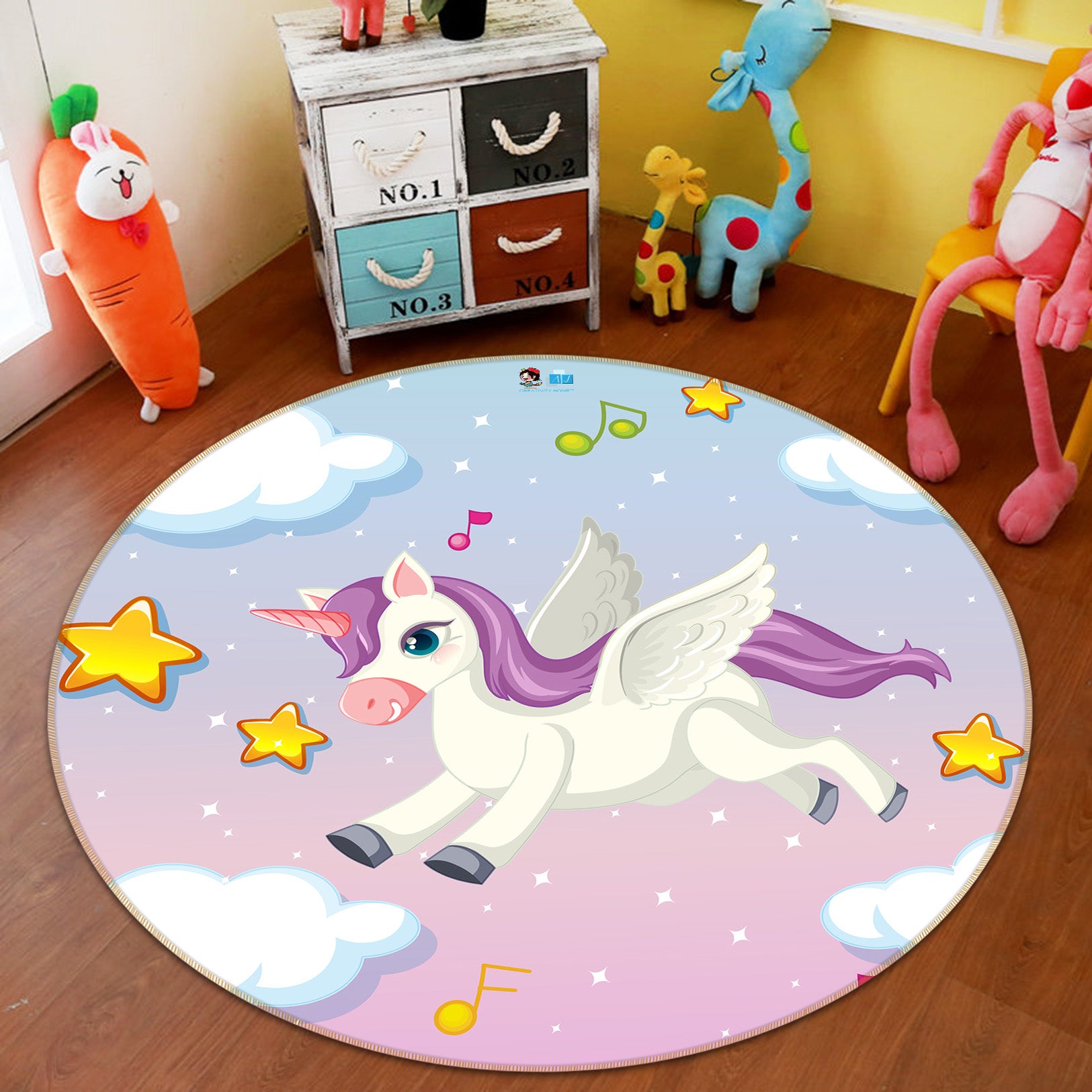3D Purple Unicorn 81033 Round Non Slip Rug Mat