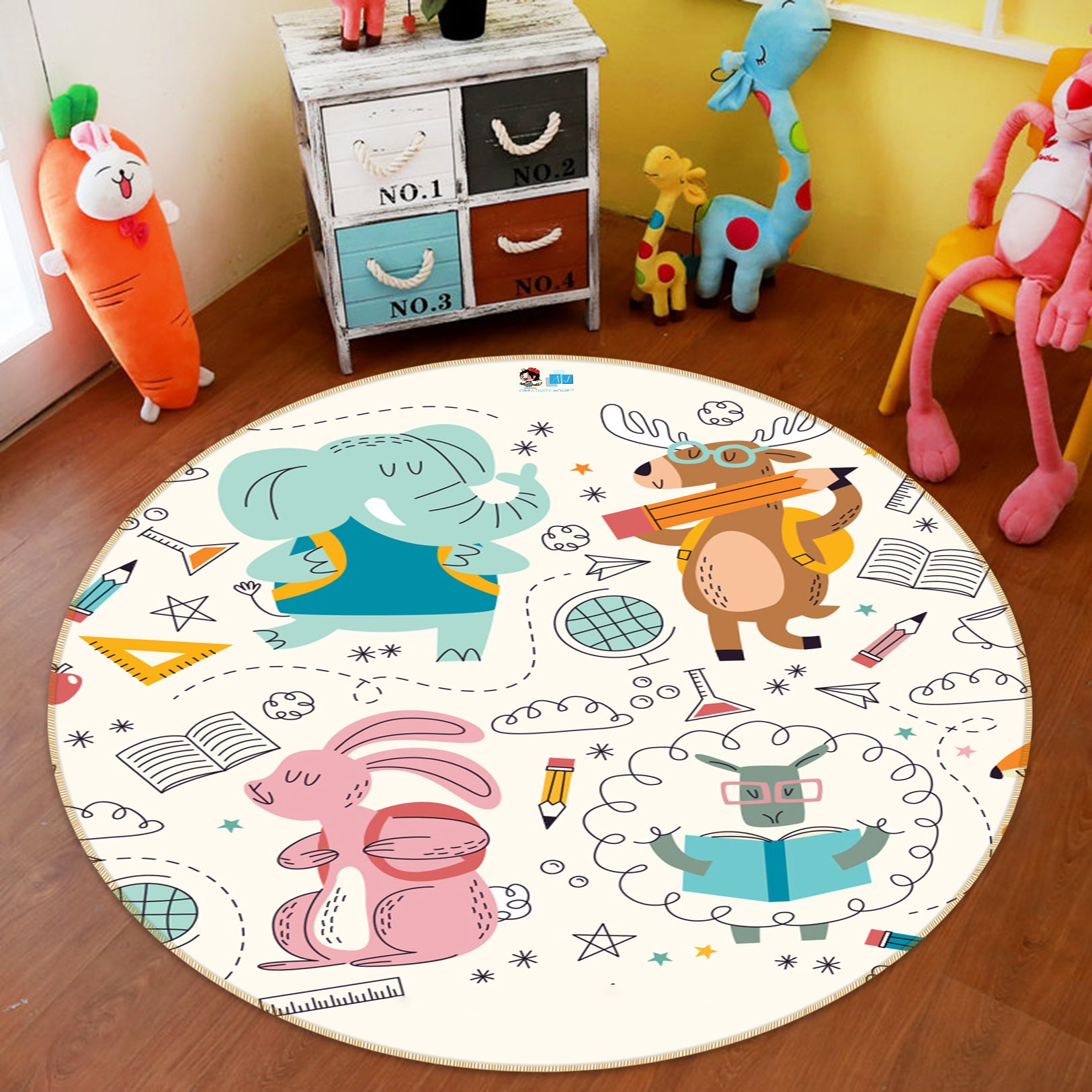 3D Elephant Deer Rabbit Sheep 81243 Round Non Slip Rug Mat