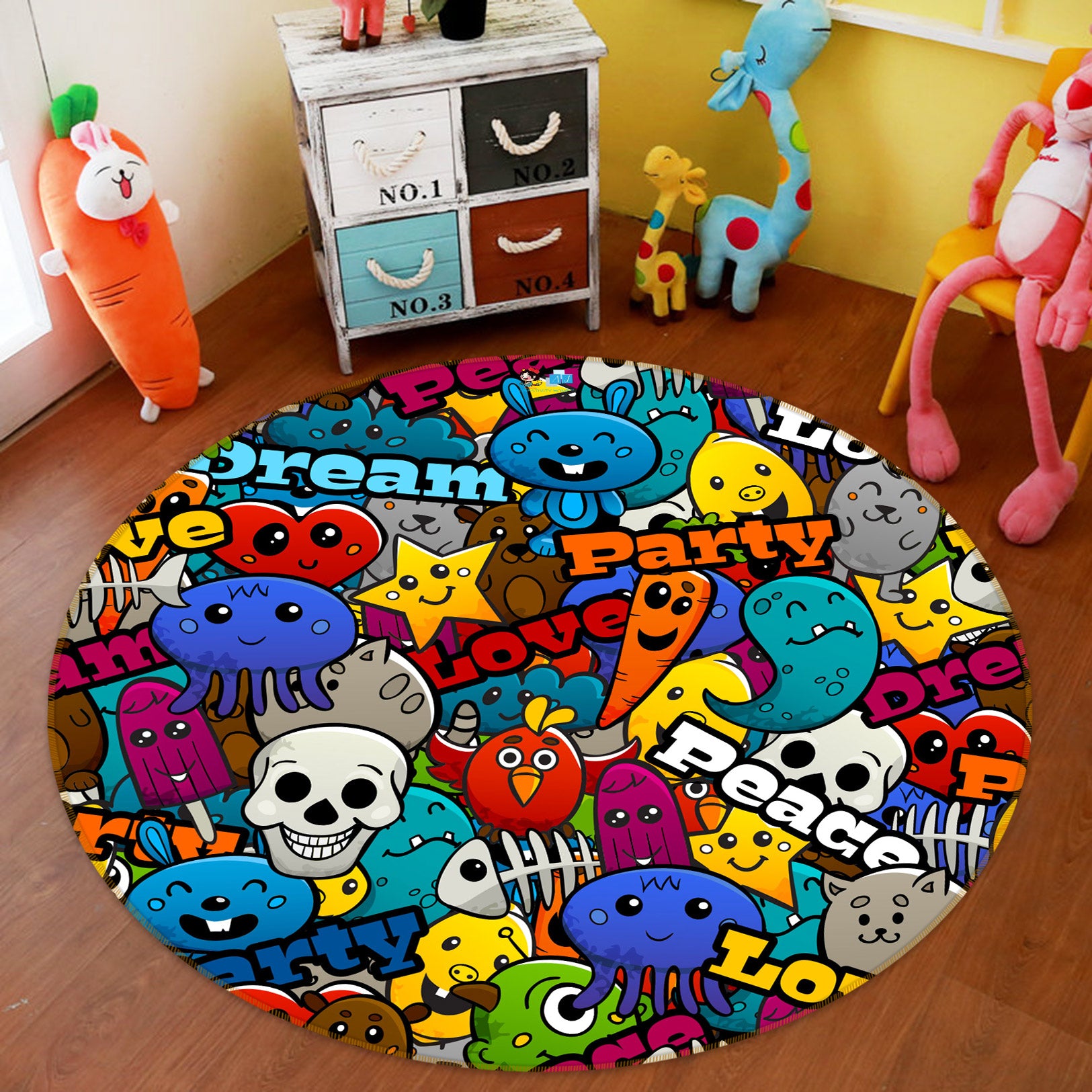 3D Color Cartoon Doll 81231 Round Non Slip Rug Mat
