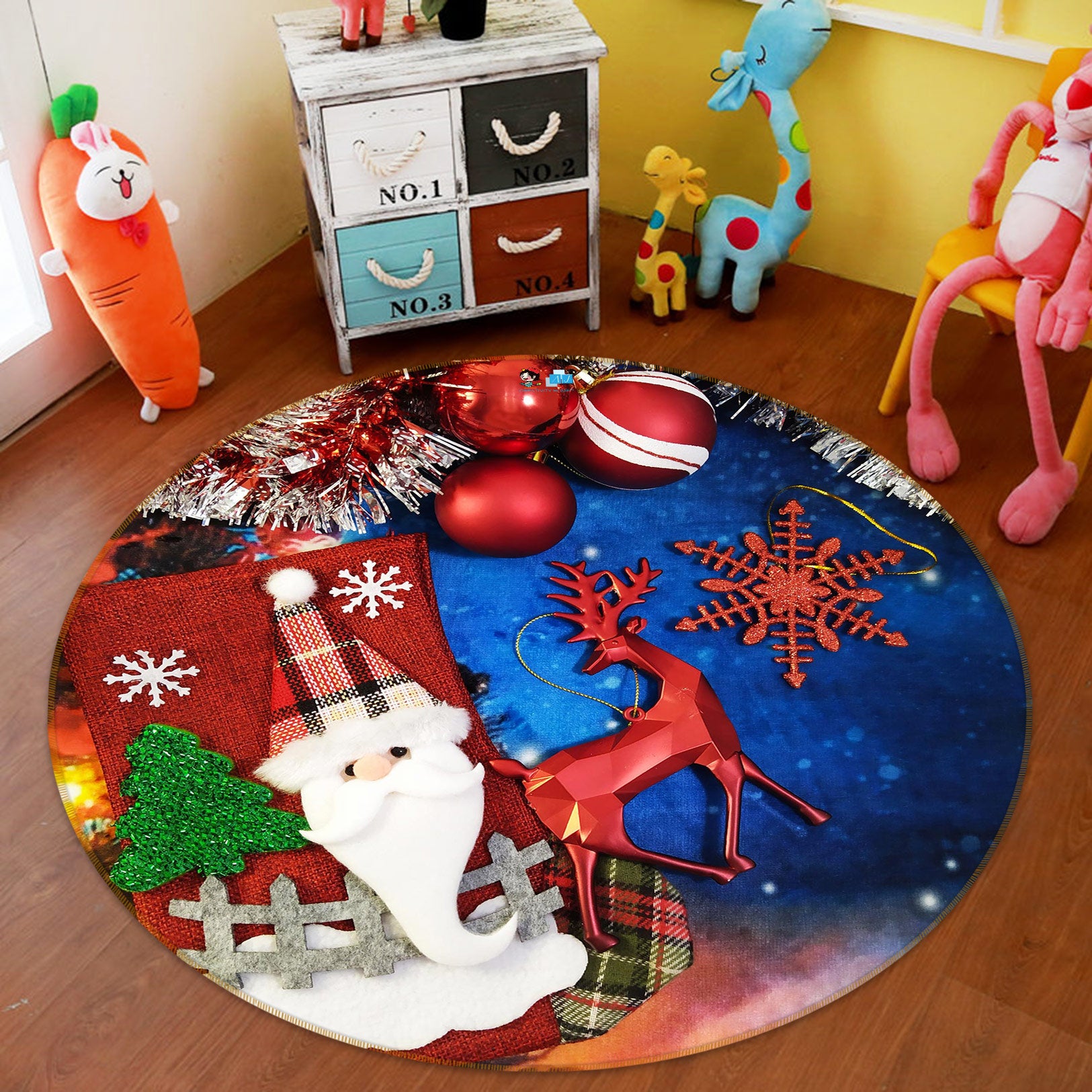 3D Santa Claus 54099 Christmas Round Non Slip Rug Mat Xmas