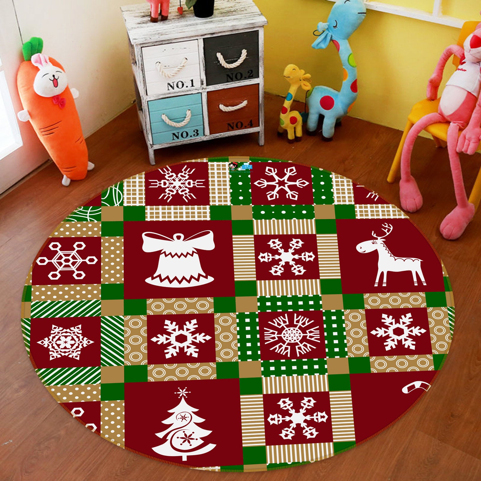 3D Snowflake Red Square 54092 Christmas Round Non Slip Rug Mat Xmas