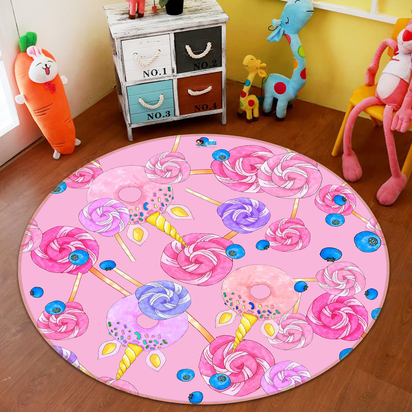 3D Pink Lollipop 81056 Round Non Slip Rug Mat