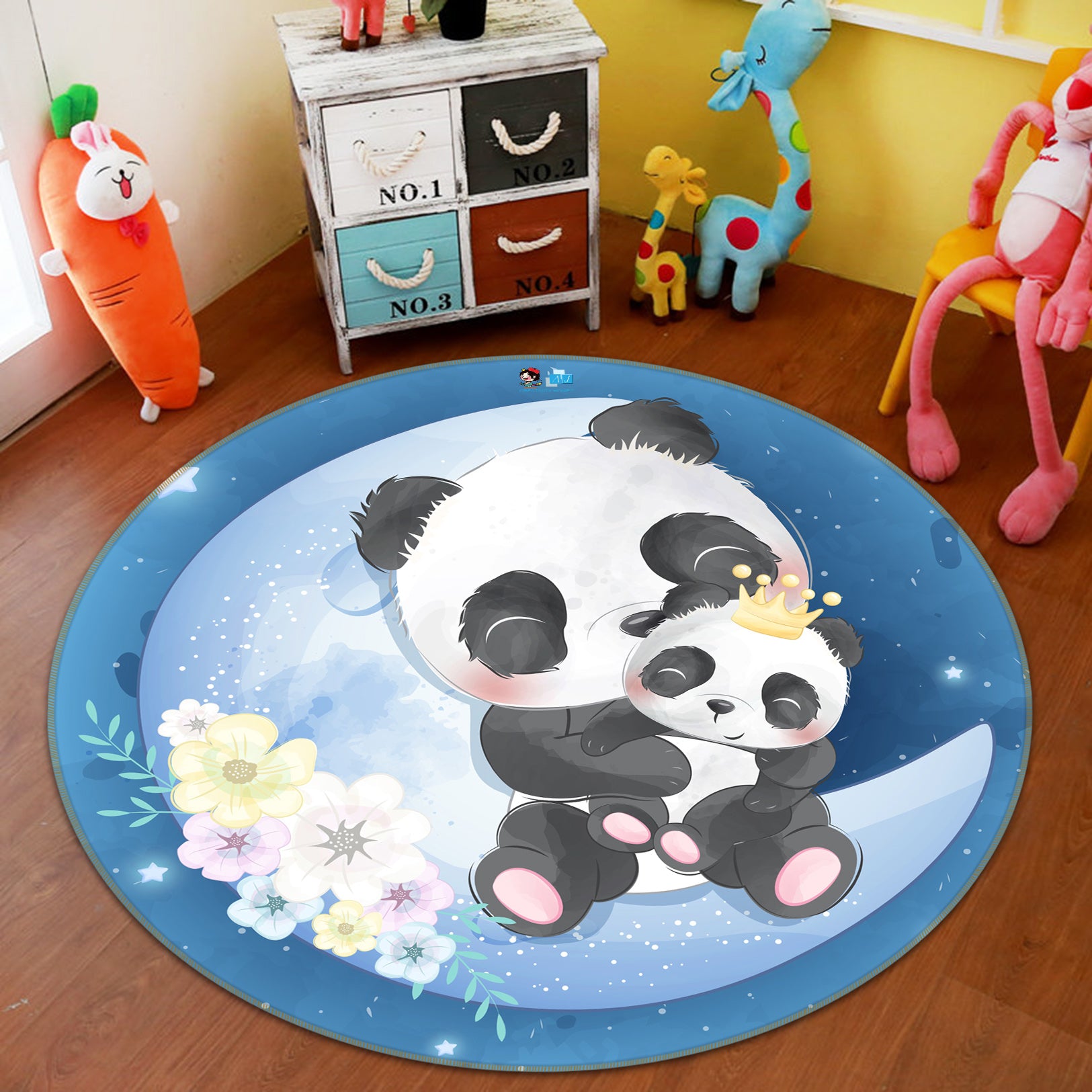 3D Moon Panda 74259 Round Non Slip Rug Mat
