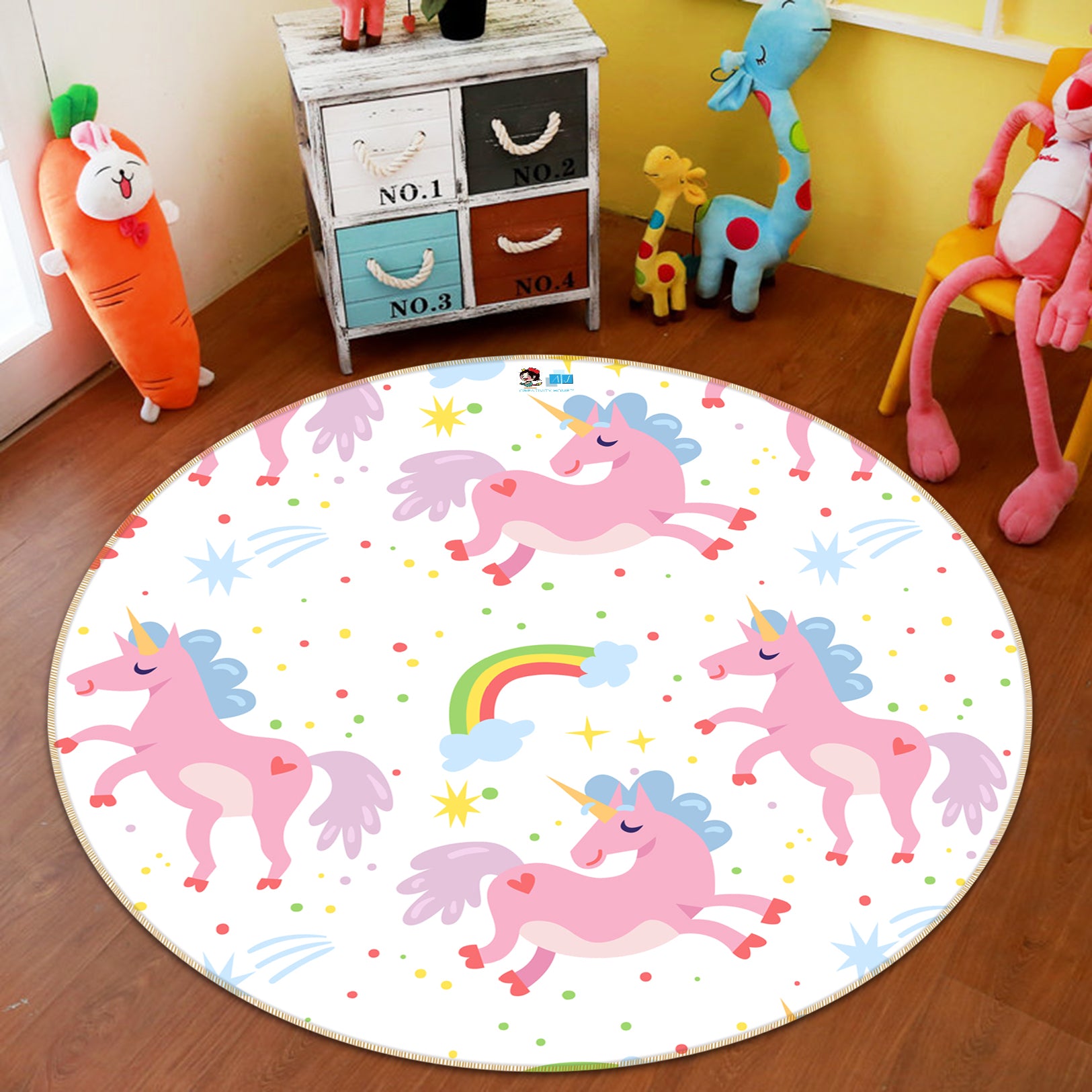3D Pink Unicorn Pattern 81124 Round Non Slip Rug Mat