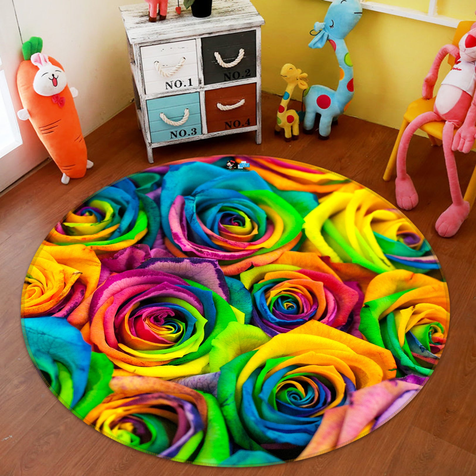 3D Colored Roses 80247 Round Non Slip Rug Mat