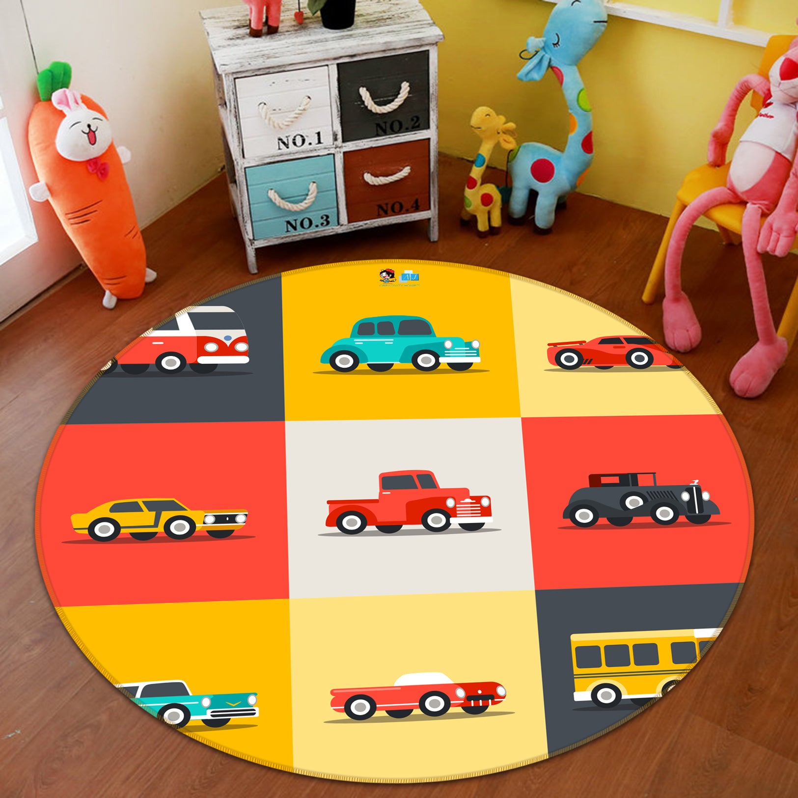3D Color Plaid Car Pattern 64059 Round Non Slip Rug Mat