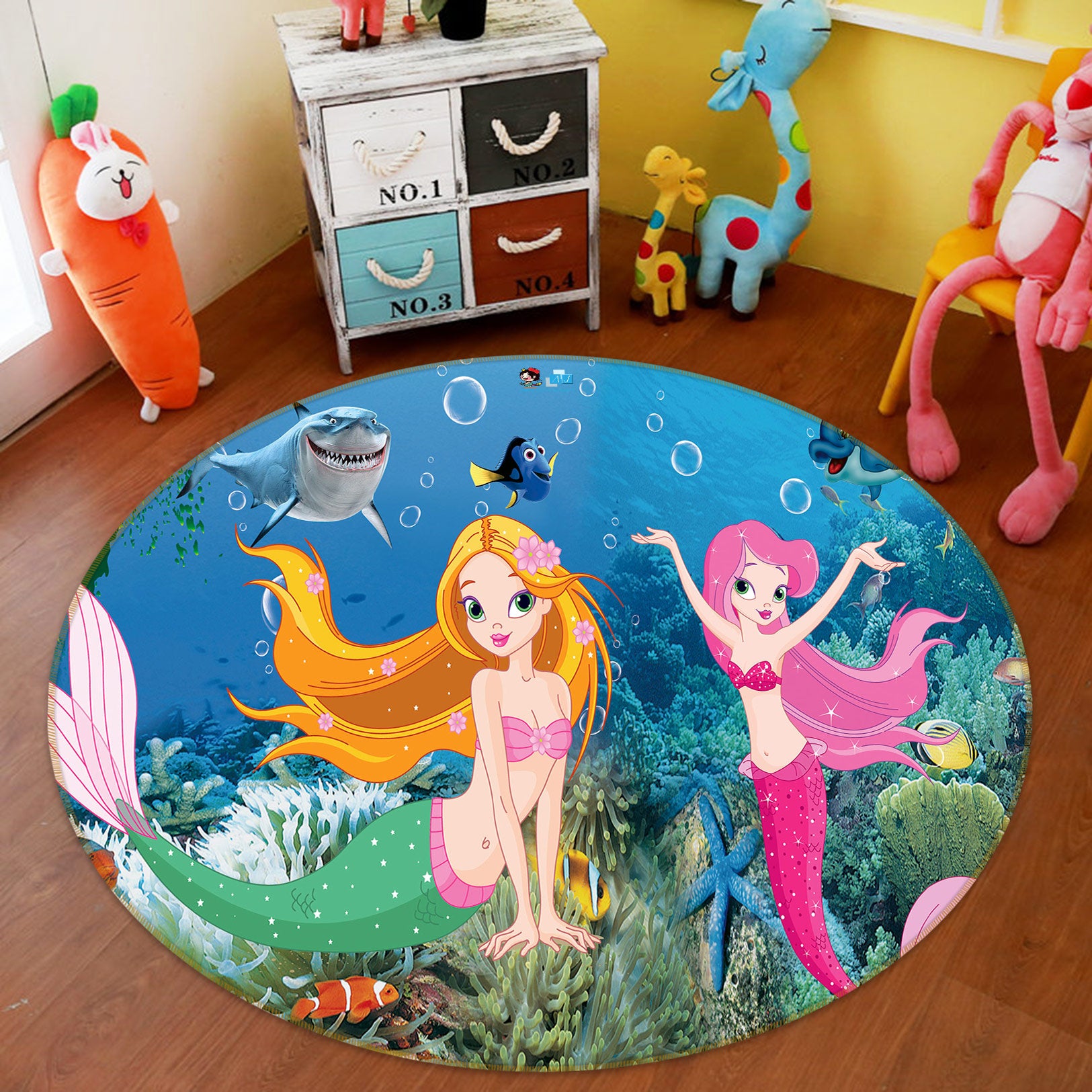 3D Mermaid Under Sea 72250 Round Non Slip Rug Mat