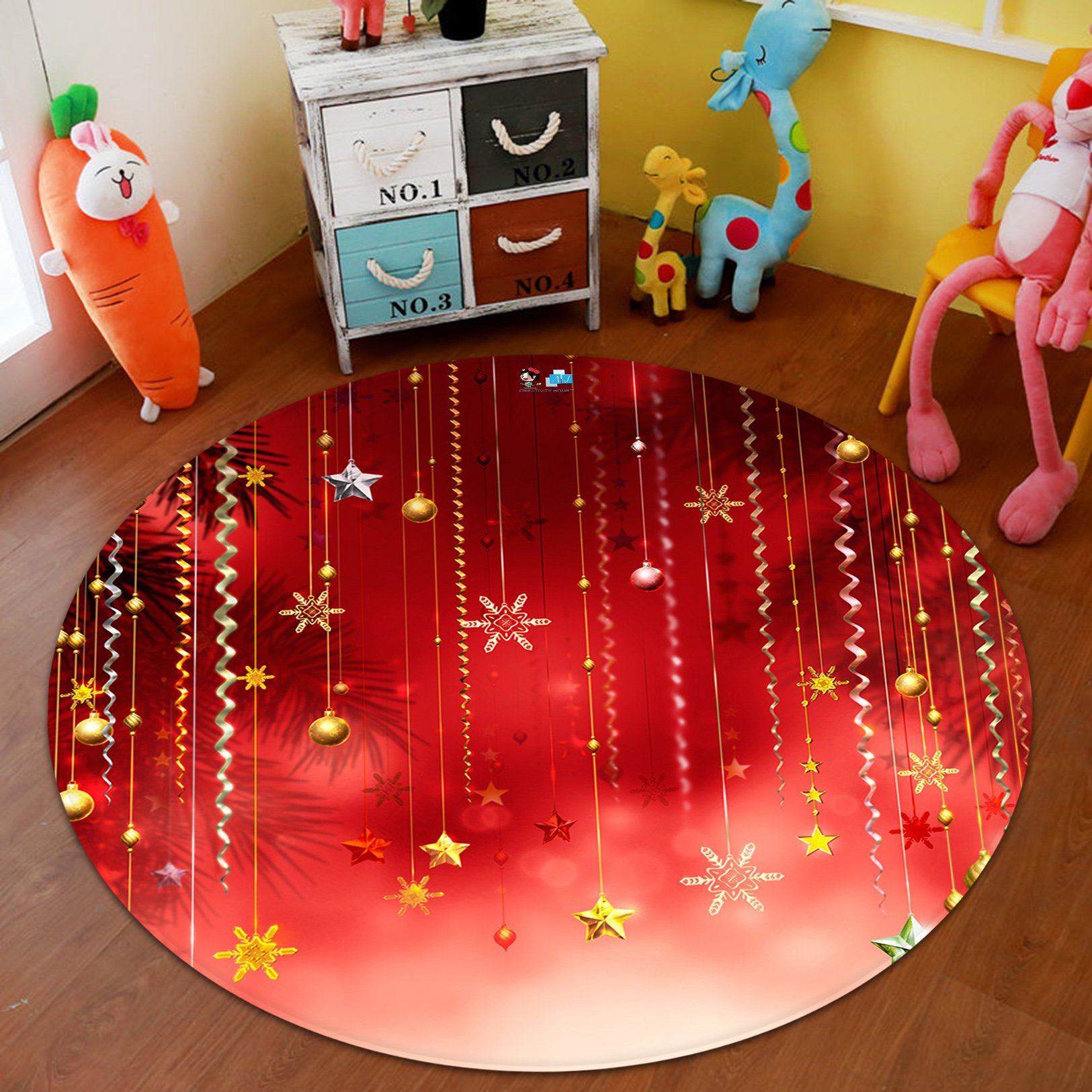 3D Christmas Ornaments 059 Round Non Slip Rug Mat Mat AJ Creativity Home
