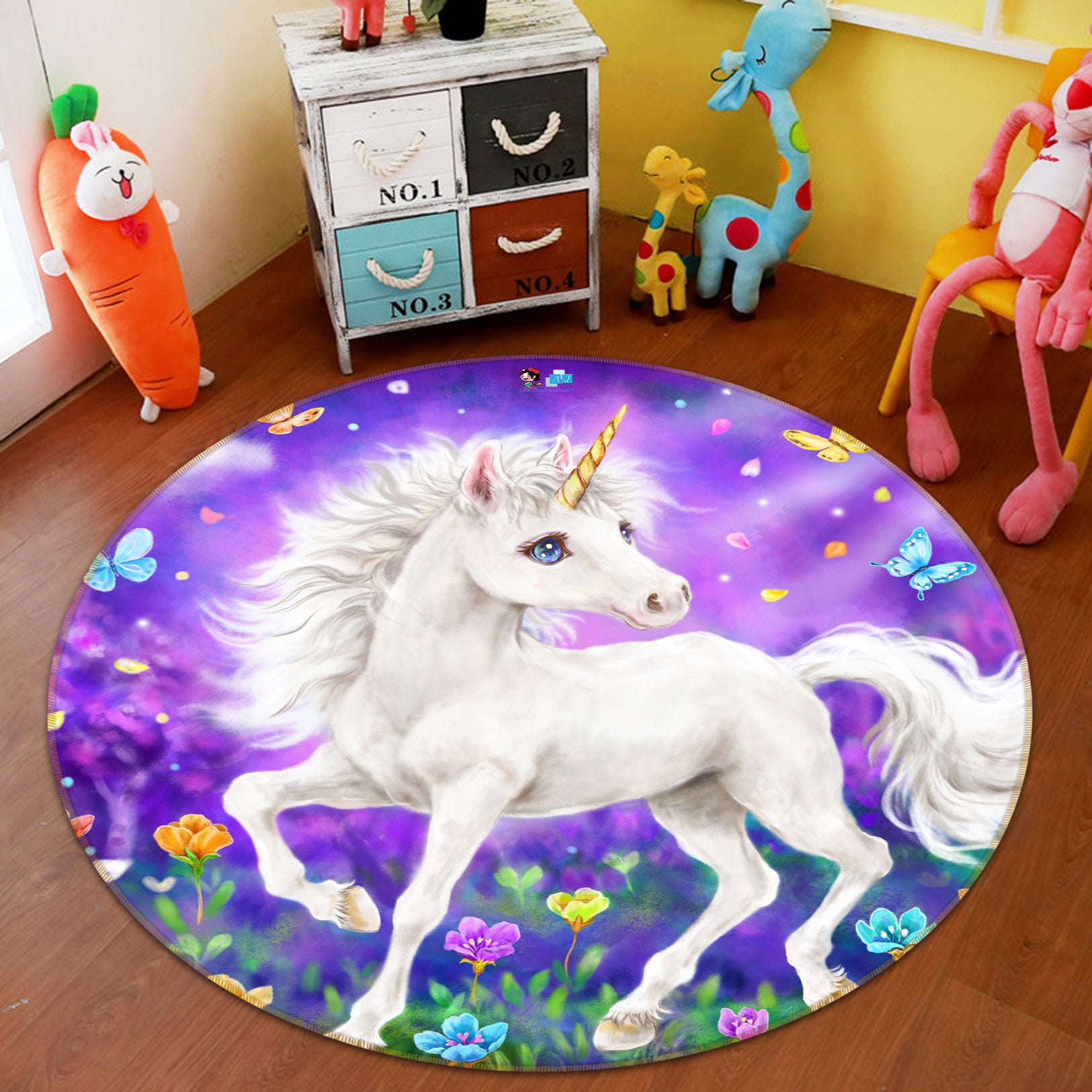 3D Unicorn Butterfly 6016 Kayomi Harai Rug Round Non Slip Rug Mat
