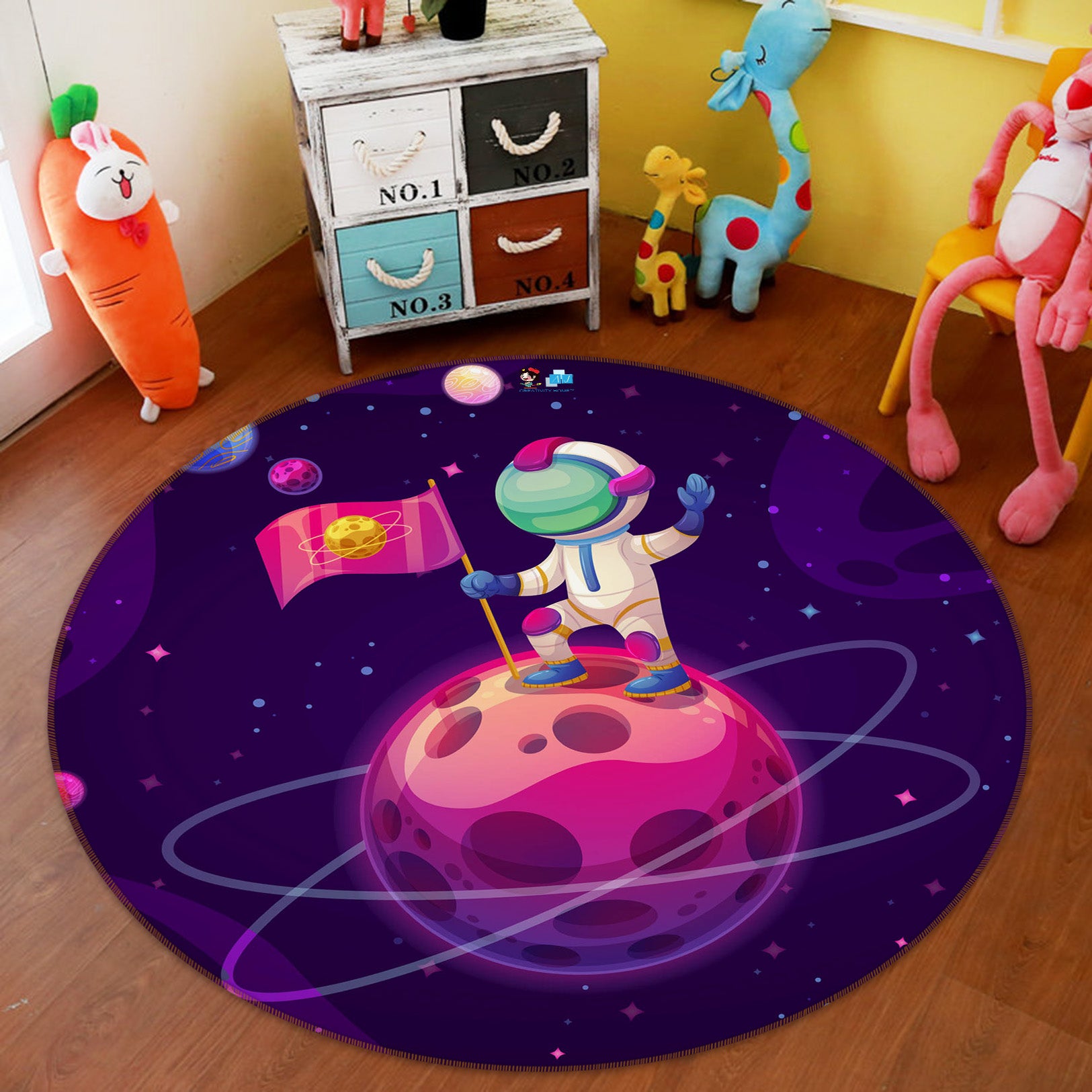 3D Astronaut Planet 75126 Round Non Slip Rug Mat