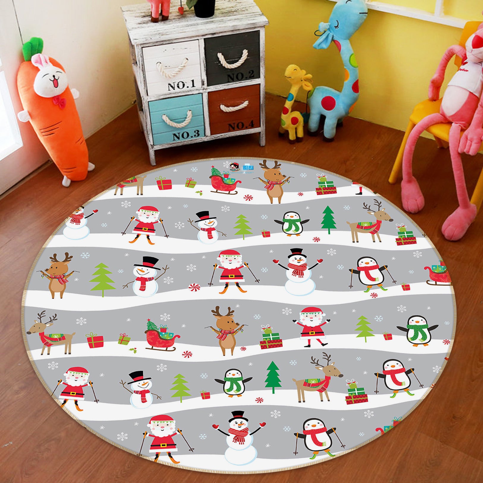 3D Snowman Pattern 75045 Round Non Slip Rug Mat