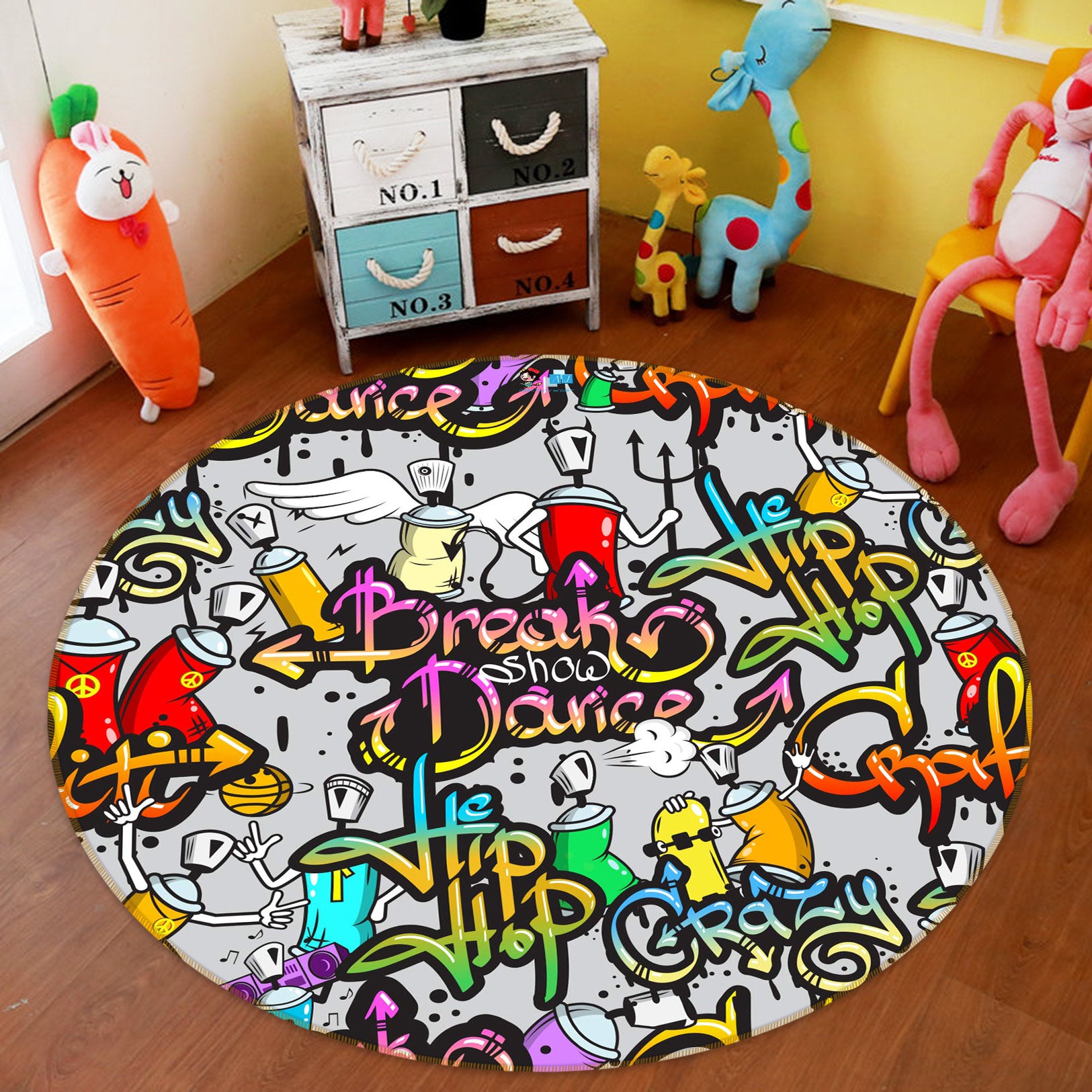 3D Font Graffiti 81257 Round Non Slip Rug Mat
