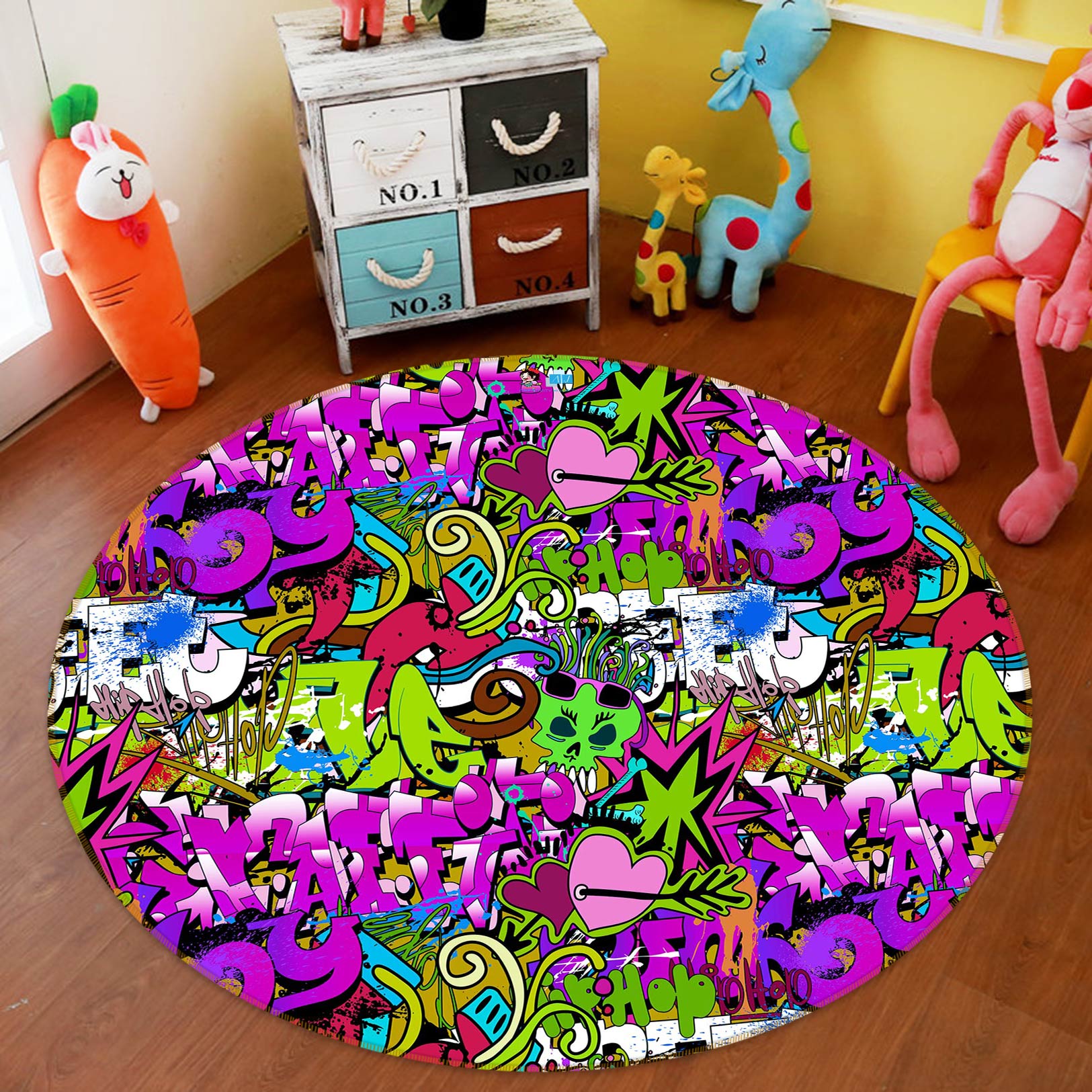 3D Doodle Hand Drawn 80211 Round Non Slip Rug Mat