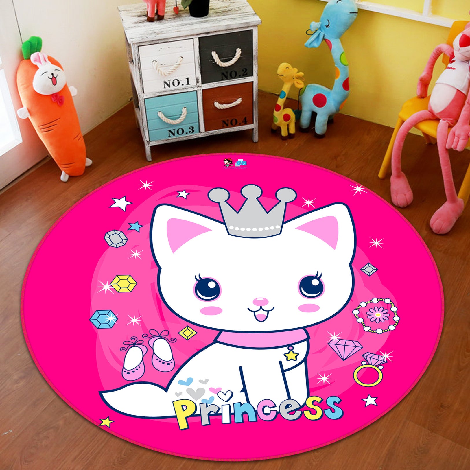 3D Pink Cat 74209 Round Non Slip Rug Mat