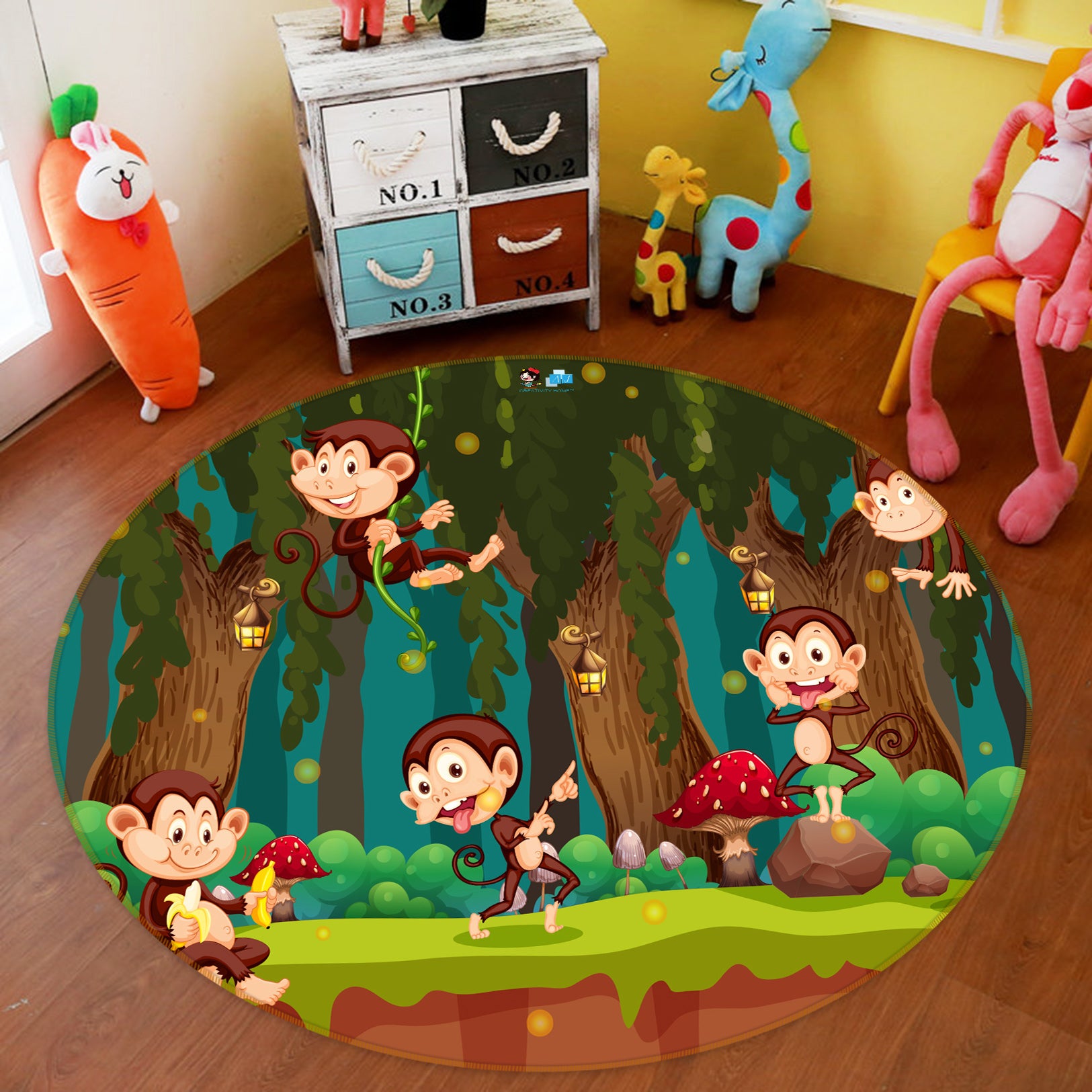 3D Forest Monkey 81237 Round Non Slip Rug Mat