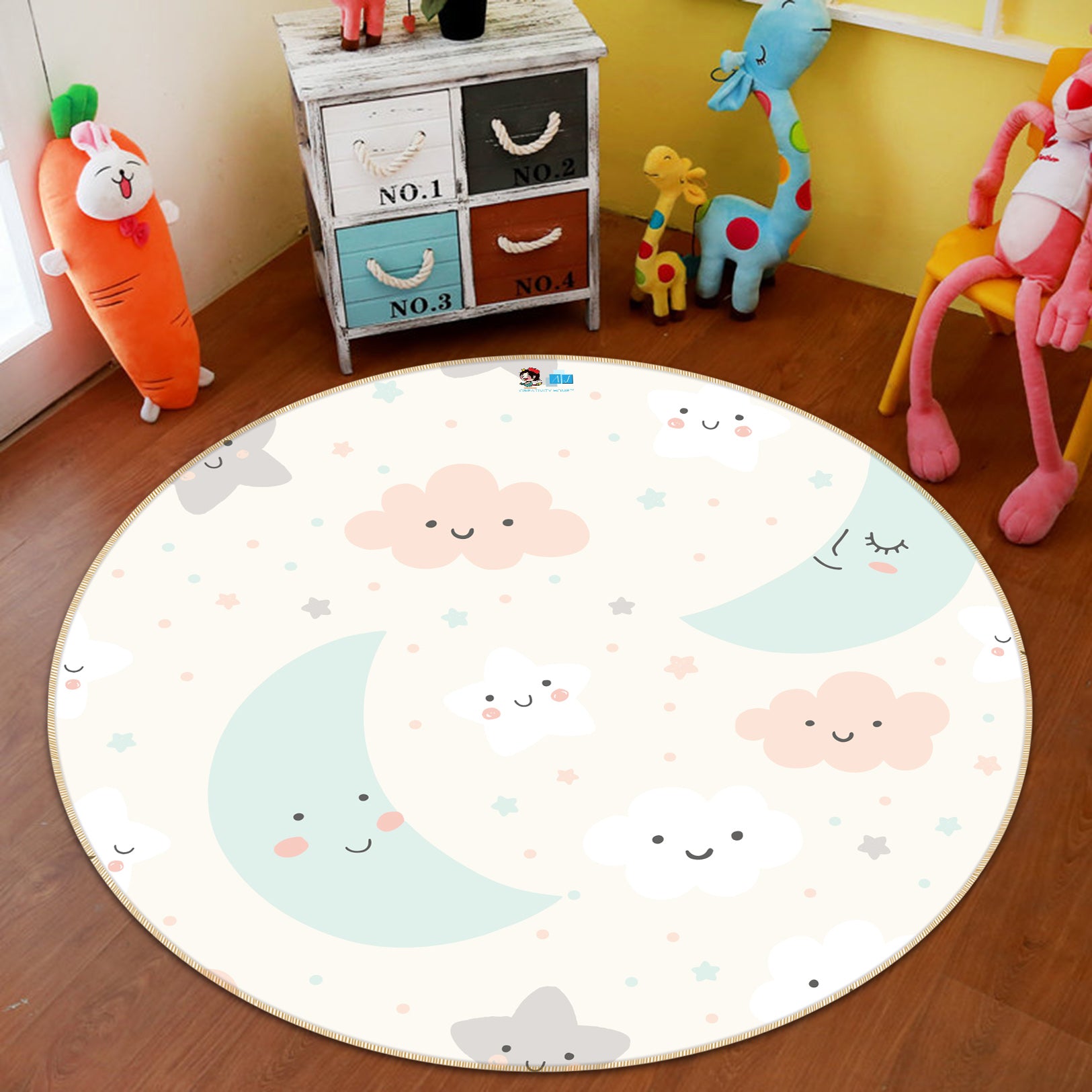 3D Moon Clouds 64174 Round Non Slip Rug Mat
