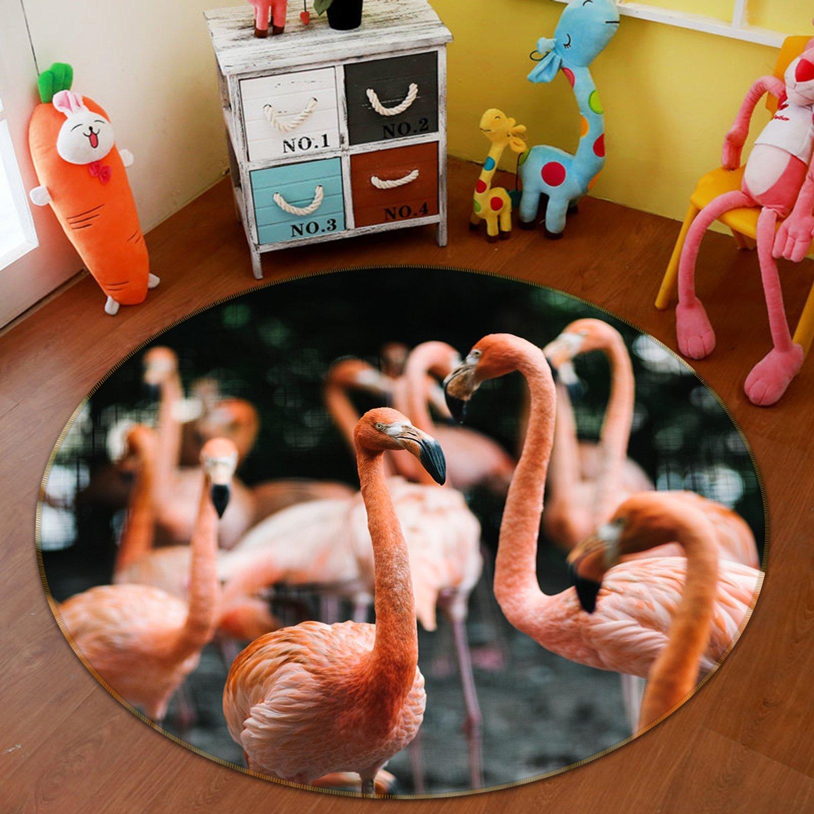 3D Flamingo Group 048 Animal Round Non Slip Rug Mat Mat AJ Creativity Home