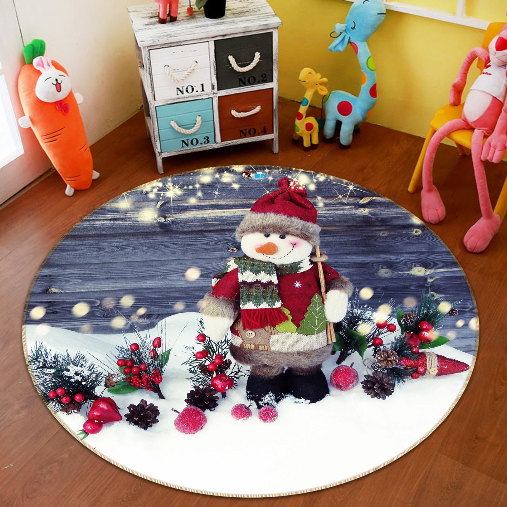 3D Snowman 54188 Christmas Round Non Slip Rug Mat Xmas