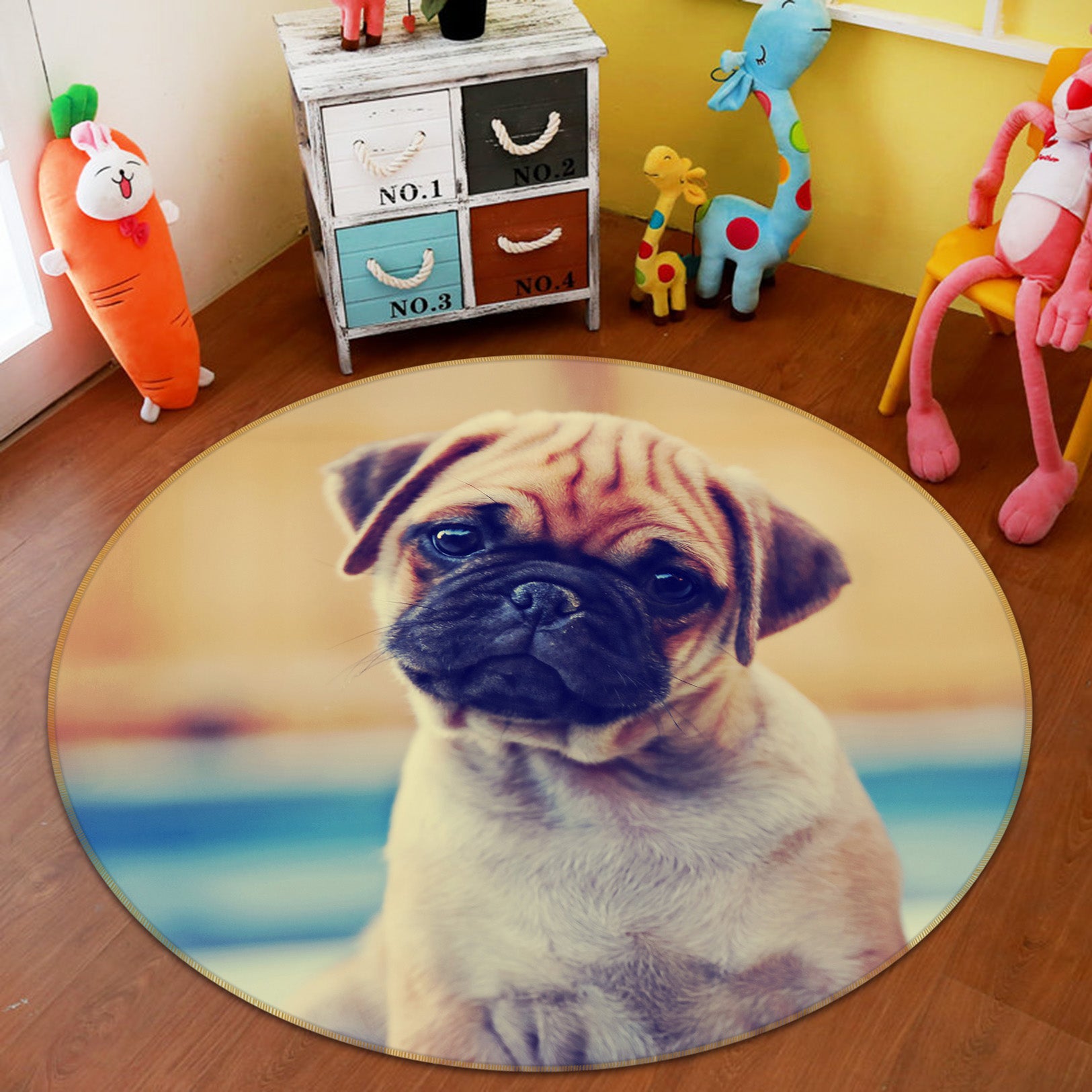 3D Pug Dog 29050 Round Non Slip Rug Mat