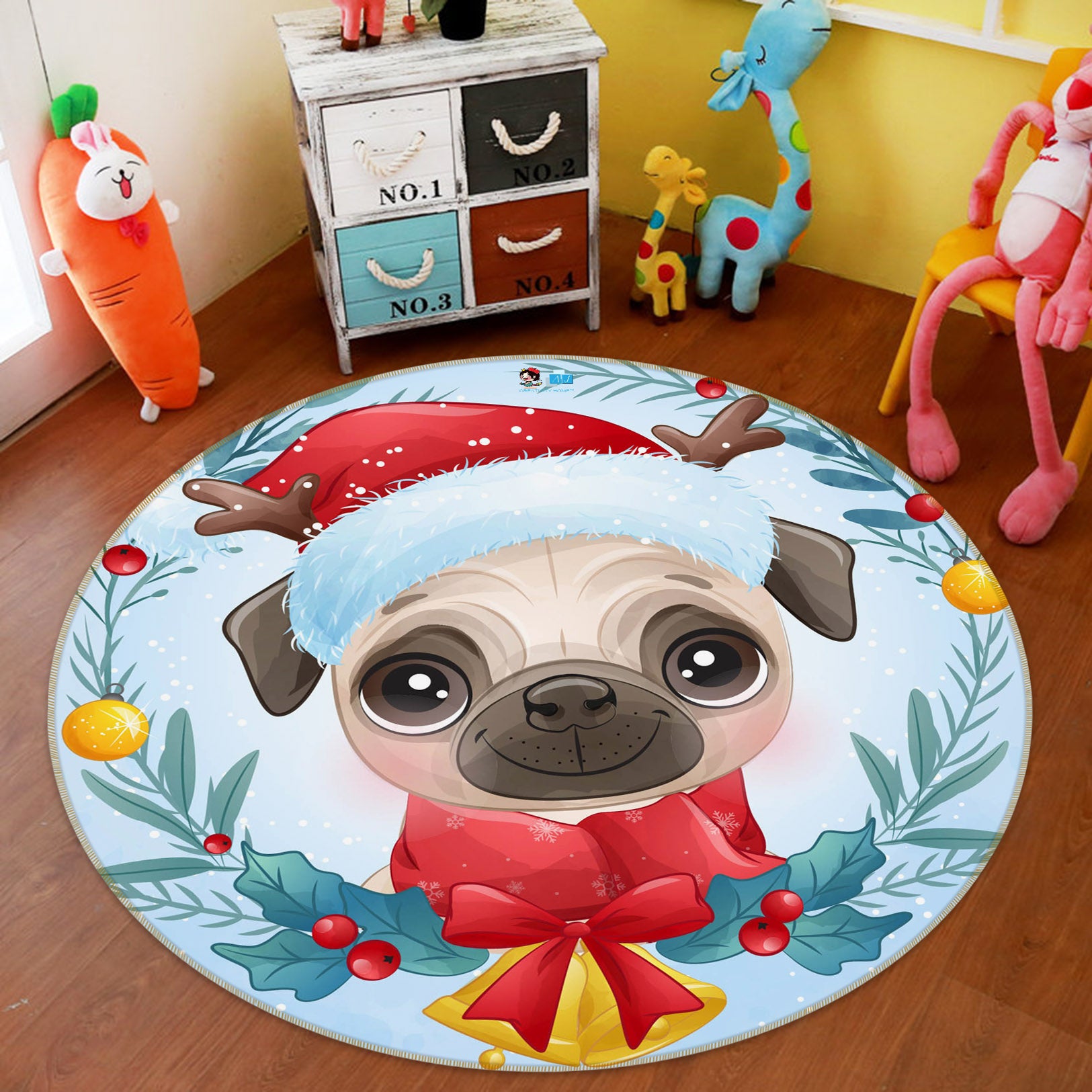 3D Pug 75134 Round Non Slip Rug Mat