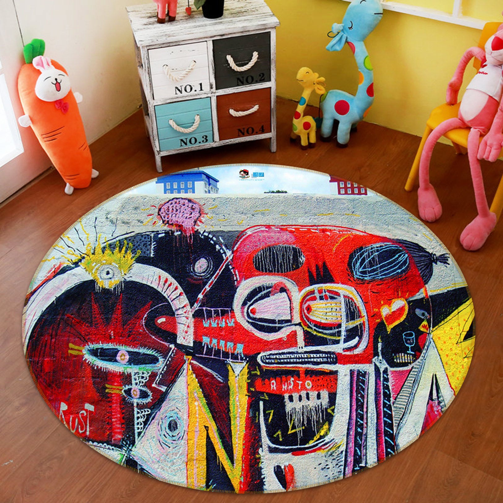 3D Graffiti Wall 72285 Round Non Slip Rug Mat