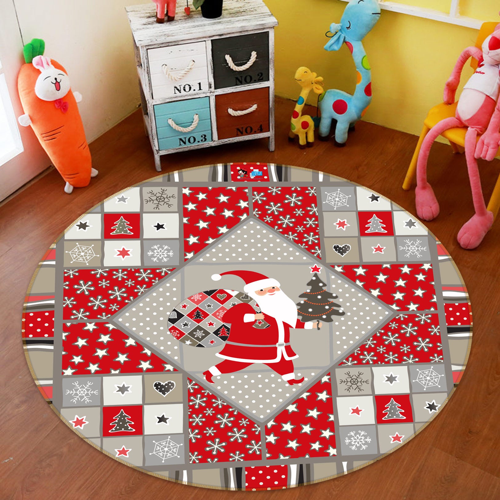 3D Santa Claus Pattern 54089 Christmas Round Non Slip Rug Mat Xmas