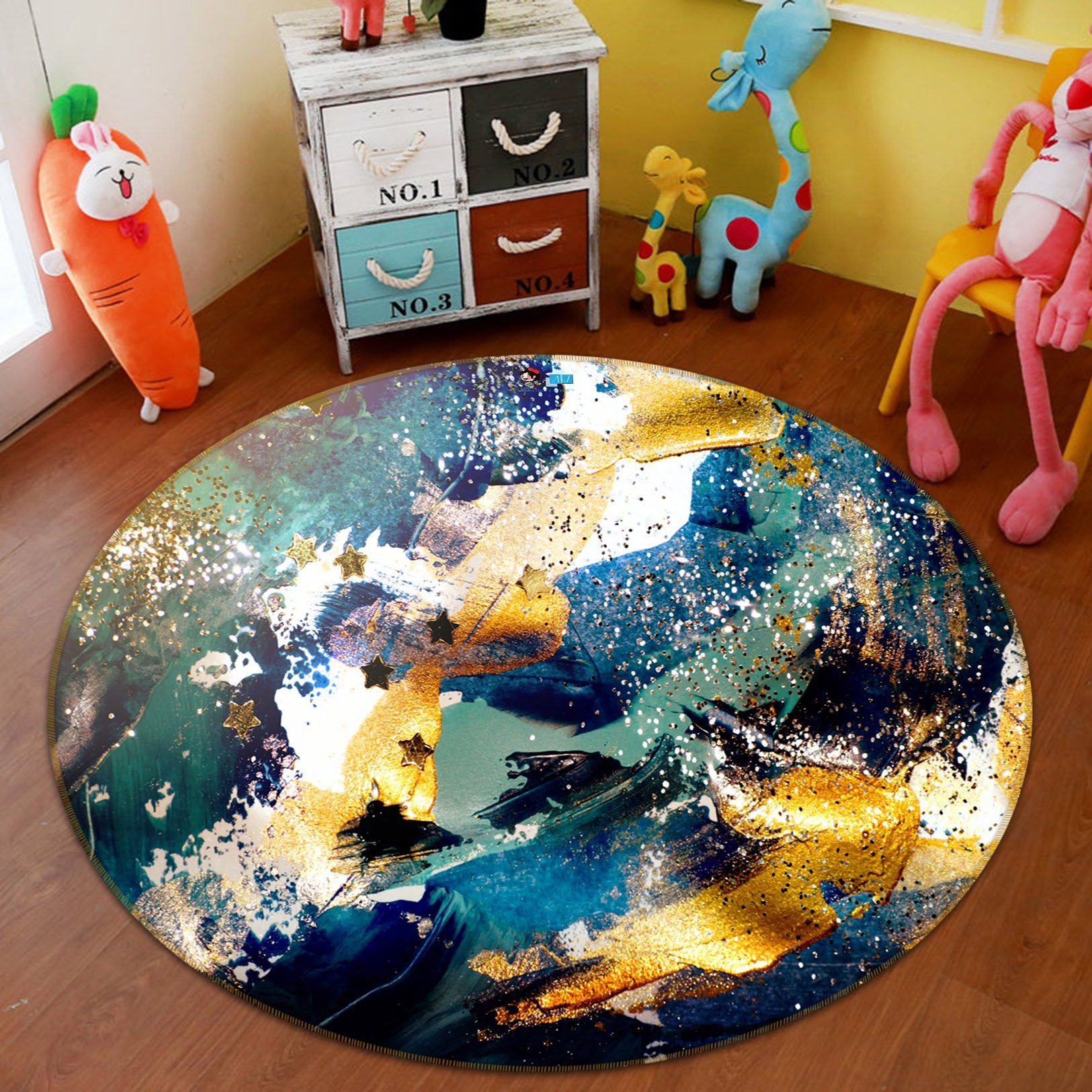 3D Blue Gold Texture 148 Round Non Slip Rug Mat Mat AJ Creativity Home