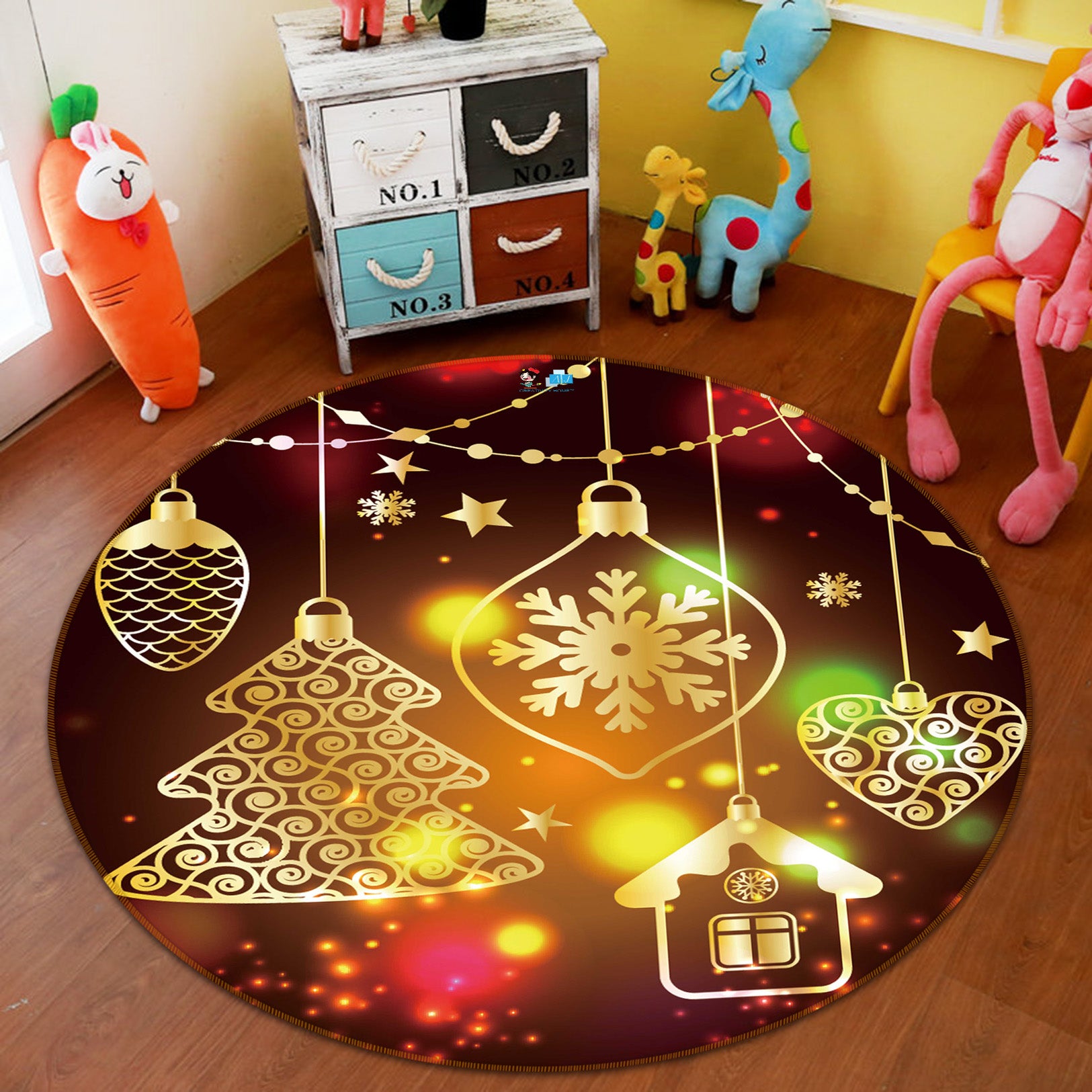 3D String Lights 54145 Christmas Round Non Slip Rug Mat Xmas