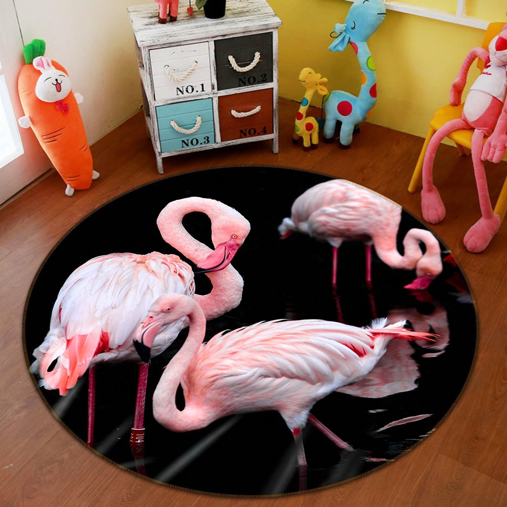 3D Pink Flamingo 086 Animal Round Non Slip Rug Mat Mat AJ Creativity Home