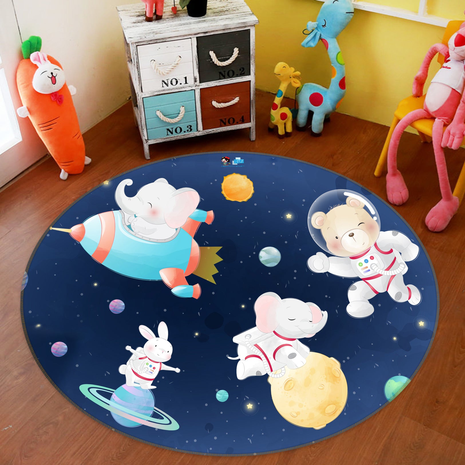 3D Space Animal Astronaut 81177 Round Non Slip Rug Mat