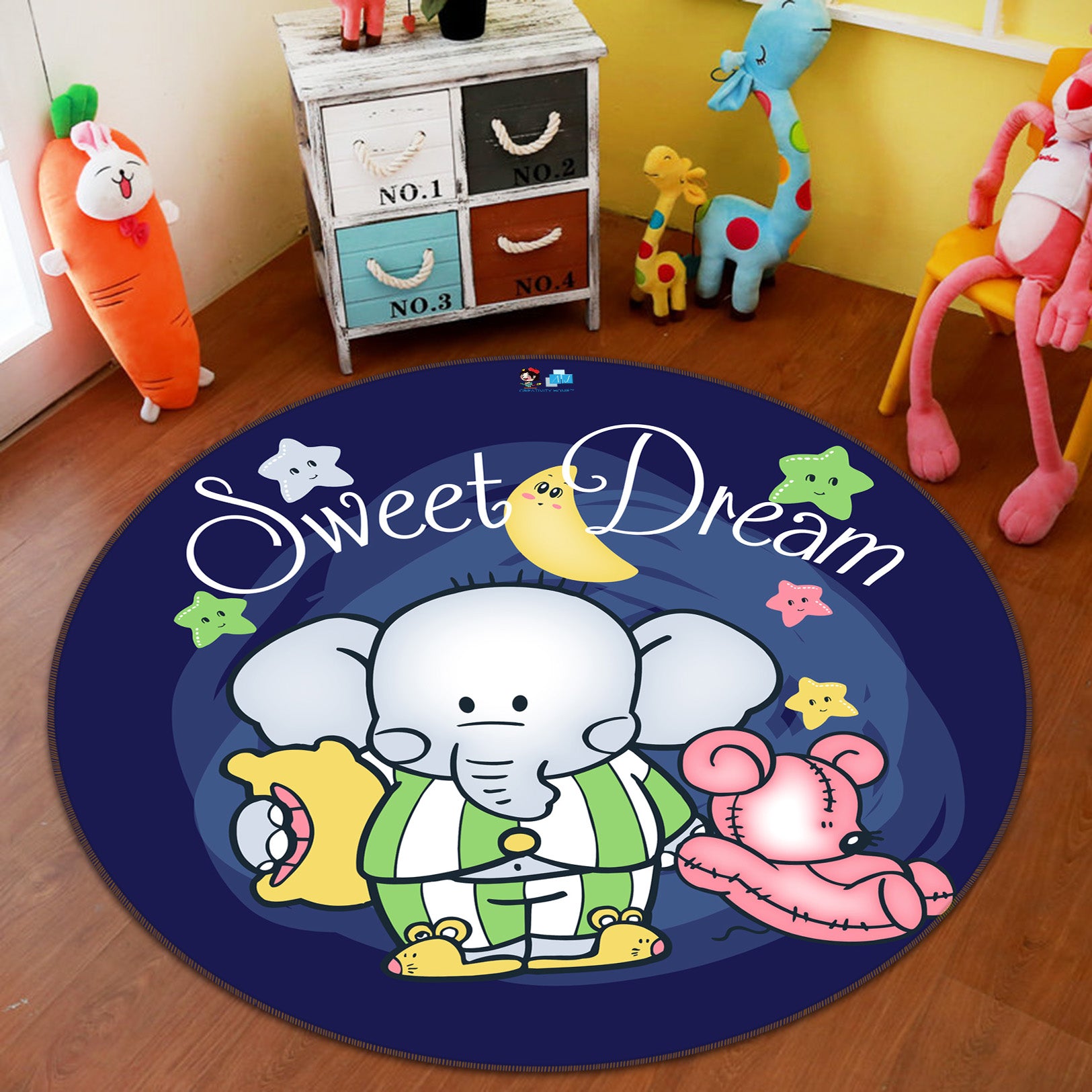 3D Moon Elephant 74208 Round Non Slip Rug Mat