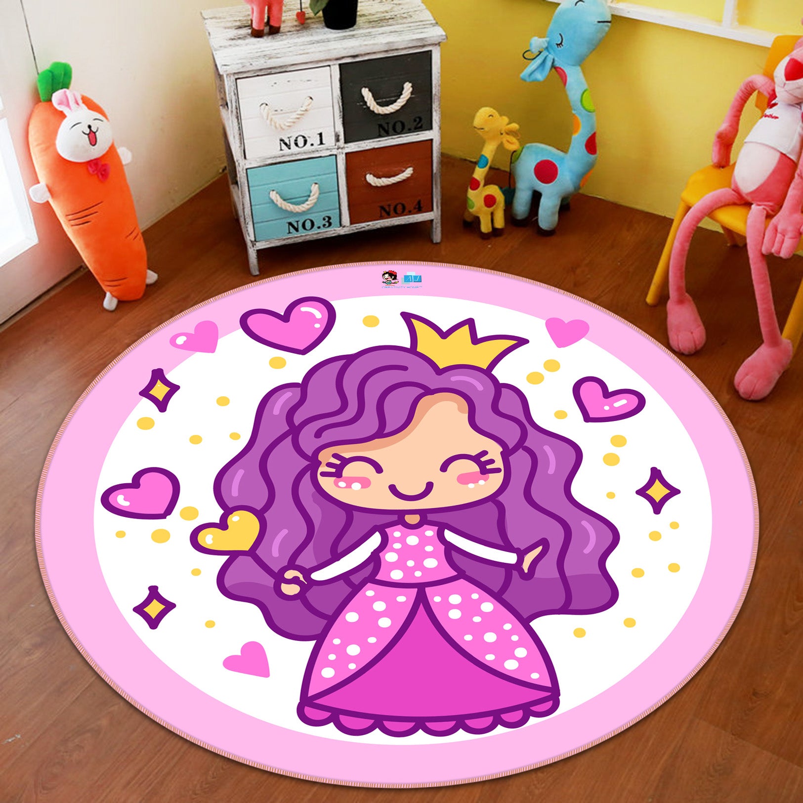 3D Cartoon Purple Princess 75010 Round Non Slip Rug Mat