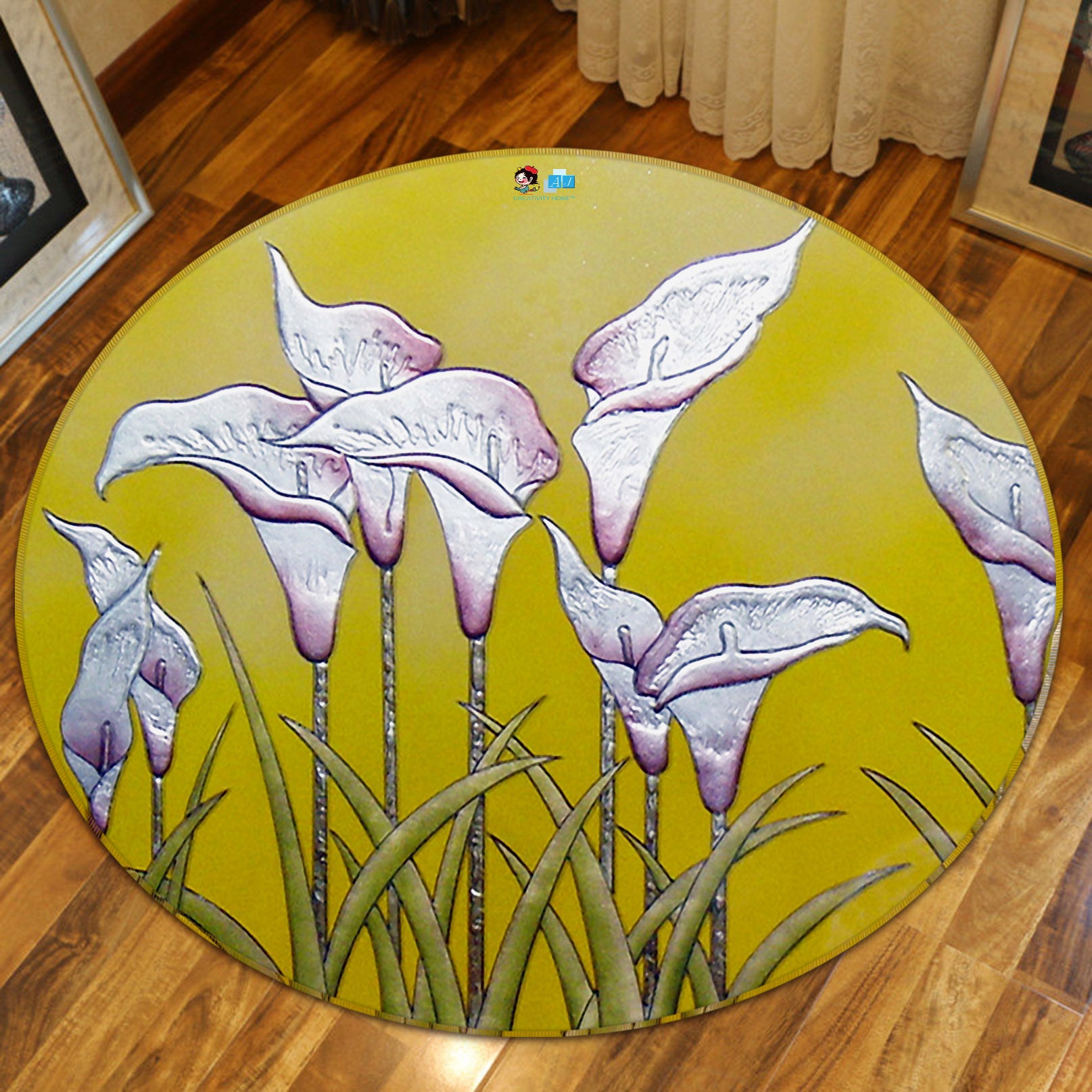 3D Flowers 74007 Round Non Slip Rug Mat