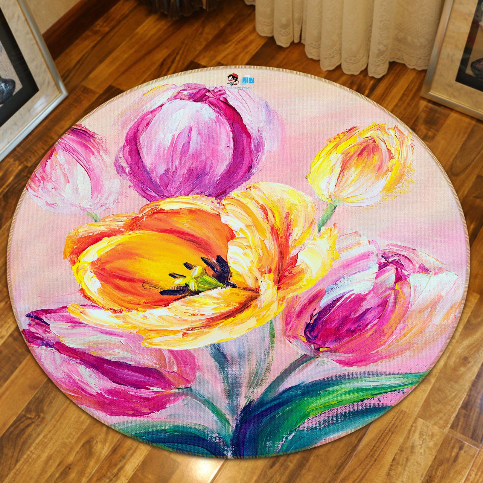 3D Flowers 69199 Round Non Slip Rug Mat