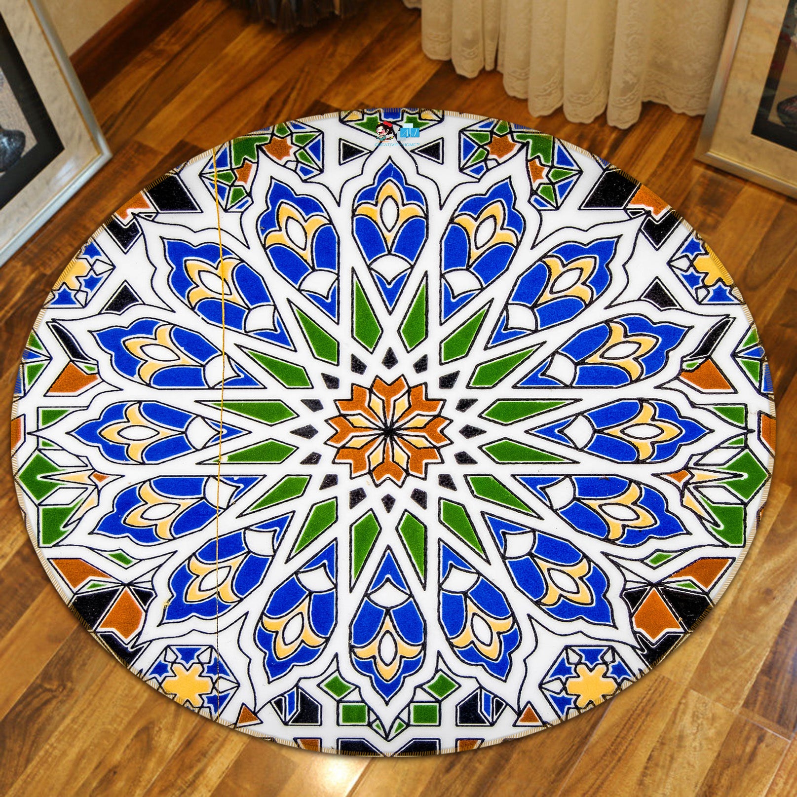 3D Porcelain Pattern 72091 Round Non Slip Rug Mat