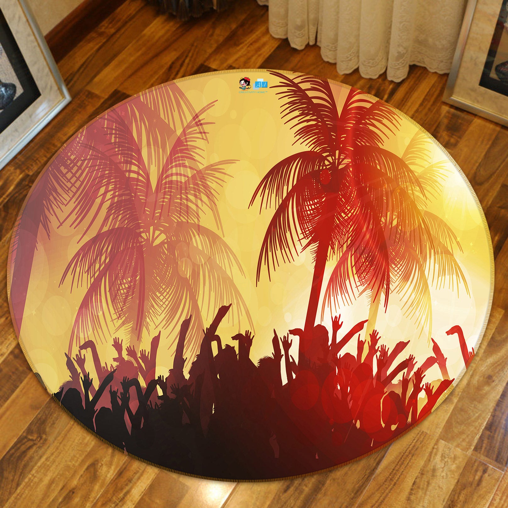 3D Red Coconut Tree 80234 Round Non Slip Rug Mat