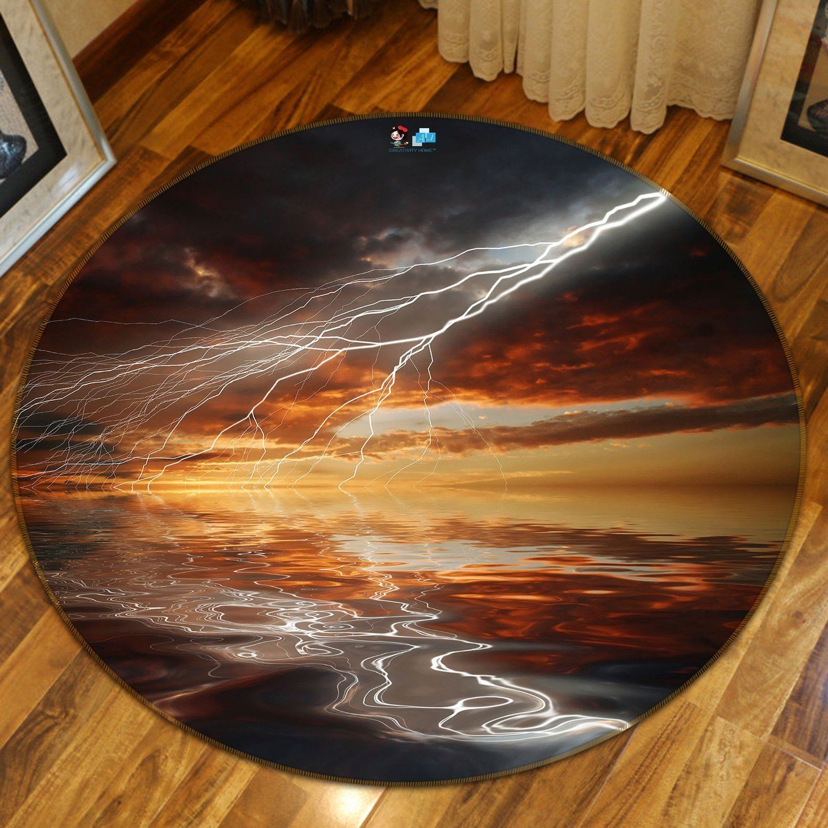 3D Sea Sunset Lightning 118 Round Non Slip Rug Mat Mat AJ Creativity Home