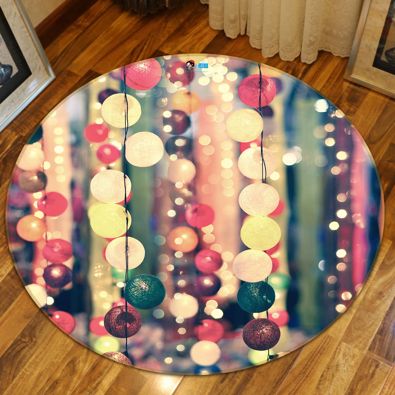 3D Color Ball Pendant 54131 Christmas Round Non Slip Rug Mat Xmas